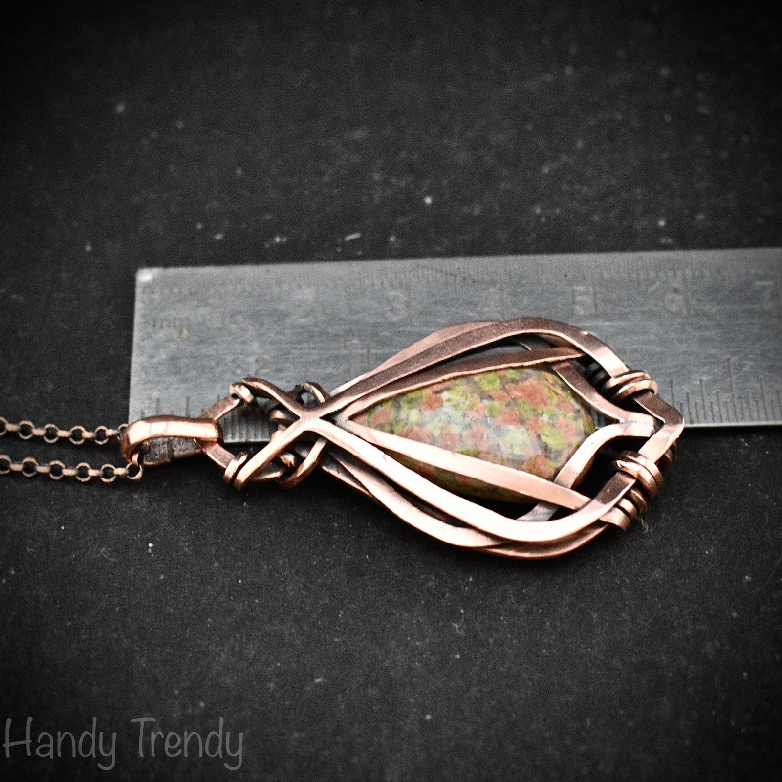 Unakite pendant, Free flow copper wire wrapped necklace, Unique handmade gift, One of a kind jewelry, Artisan boho jewelry