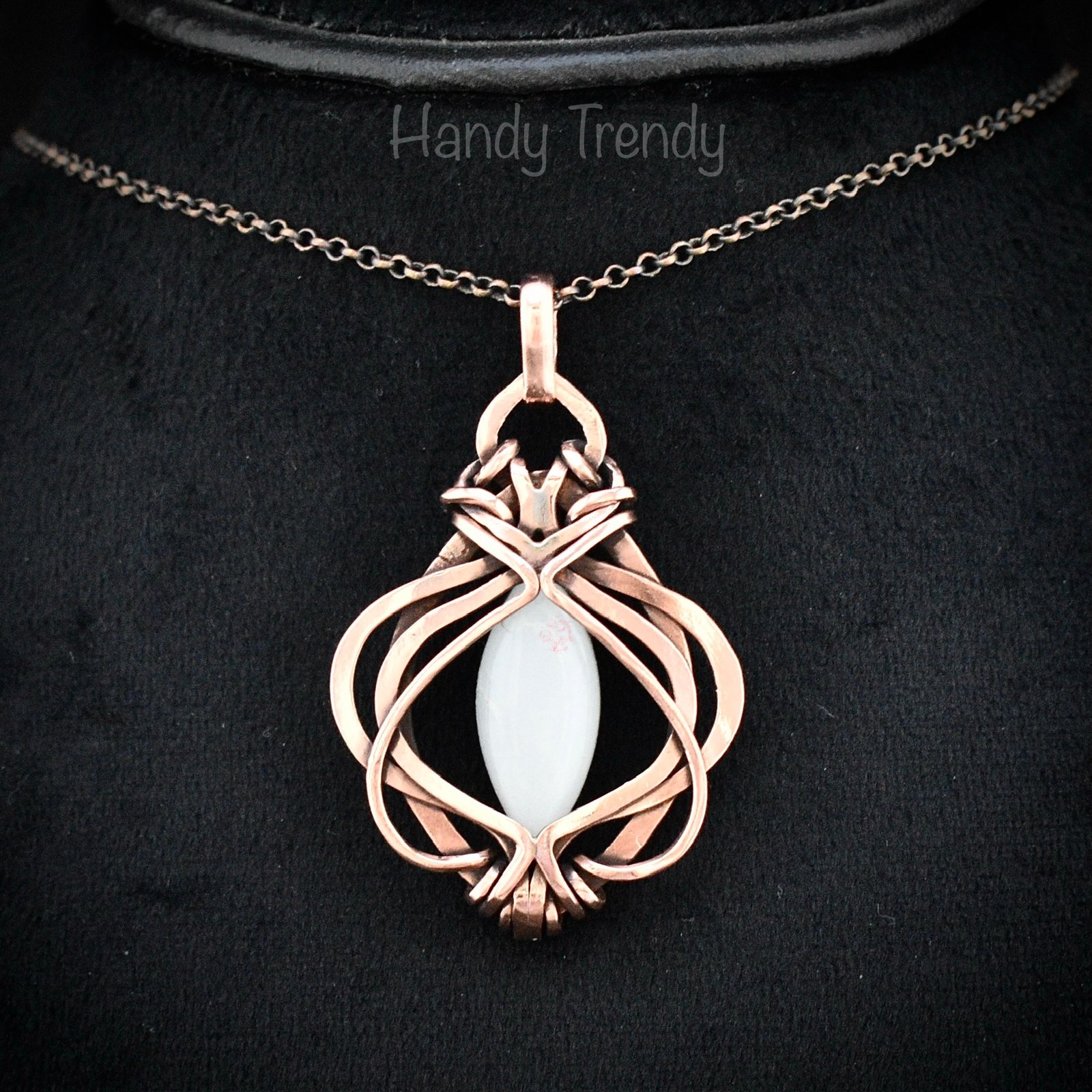 White moonstone pendant, Free-Flow copper wire wrapped necklace, Unique handmade gift, One of a kind artisan boho jewelry Copy