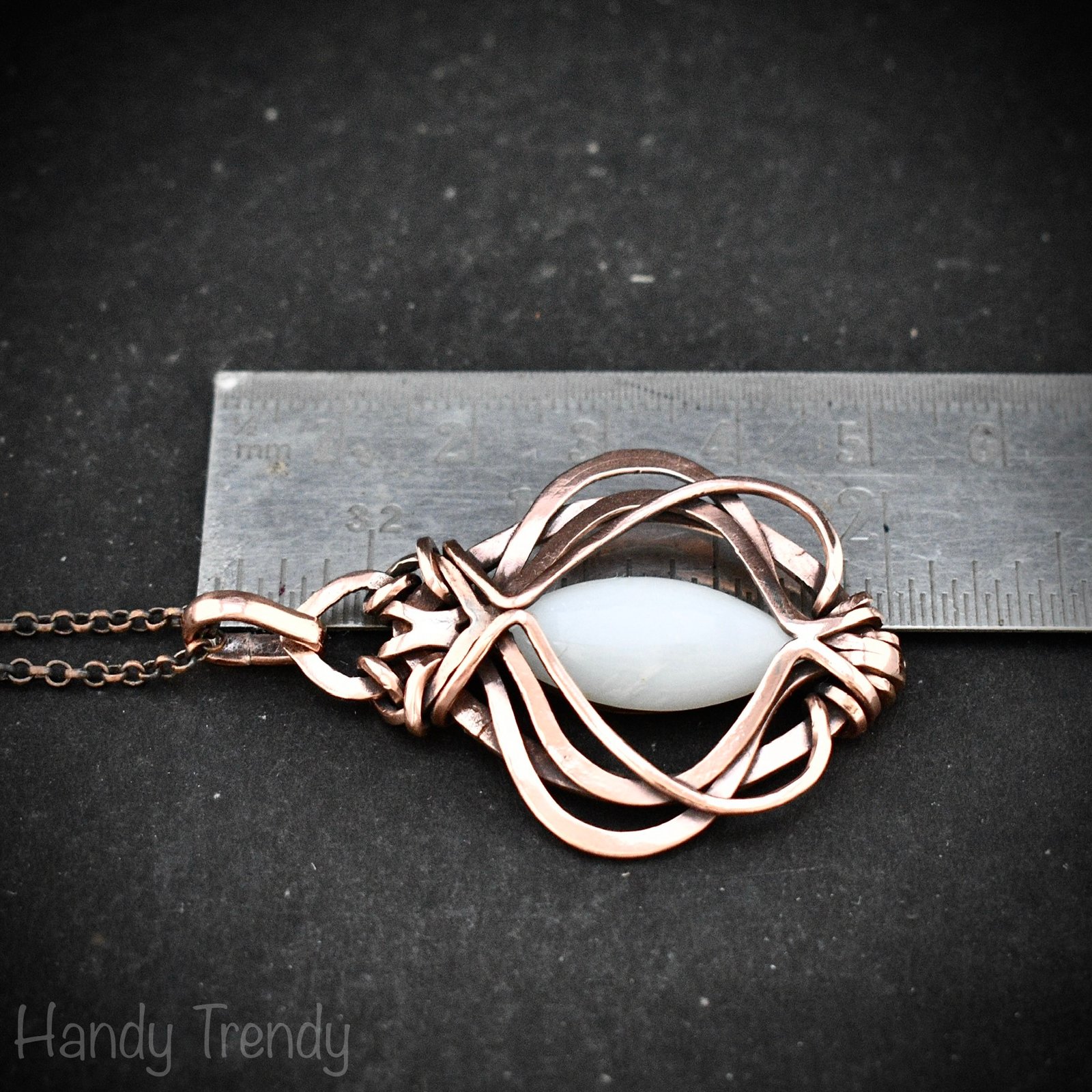 White moonstone pendant, Free-Flow copper wire wrapped necklace, Unique handmade gift, One of a kind artisan boho jewelry Copy