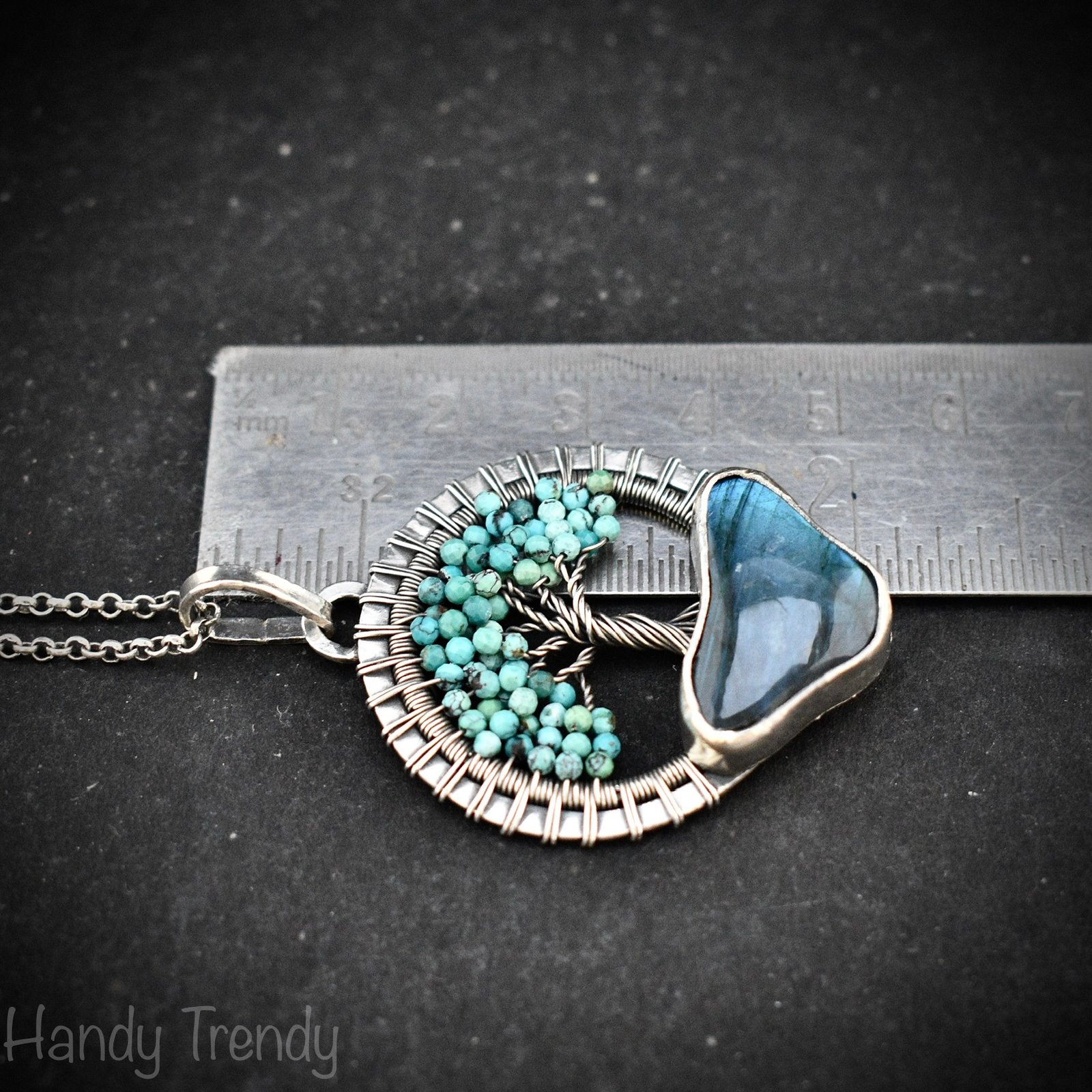 Arizona turquoise and blue labradorite tree of life pendant, 925 sterling silver necklace, Unique handmade gift, One of a kind jewelry