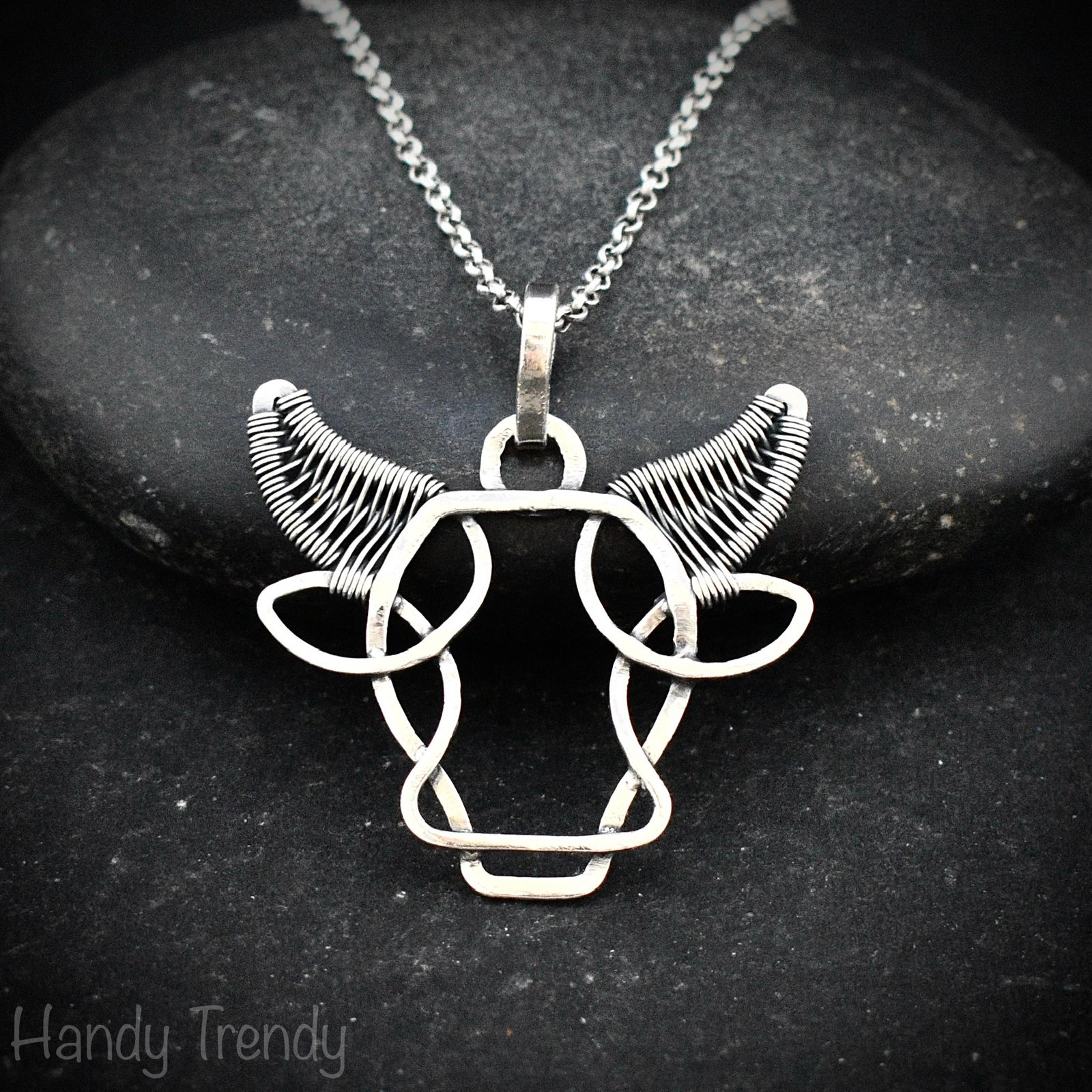 Taurus Pendant, 925 Sterling silver wire wrap pendant, Zodiac Bull necklace, Celtic style jewelry, One of a kind artisan necklace