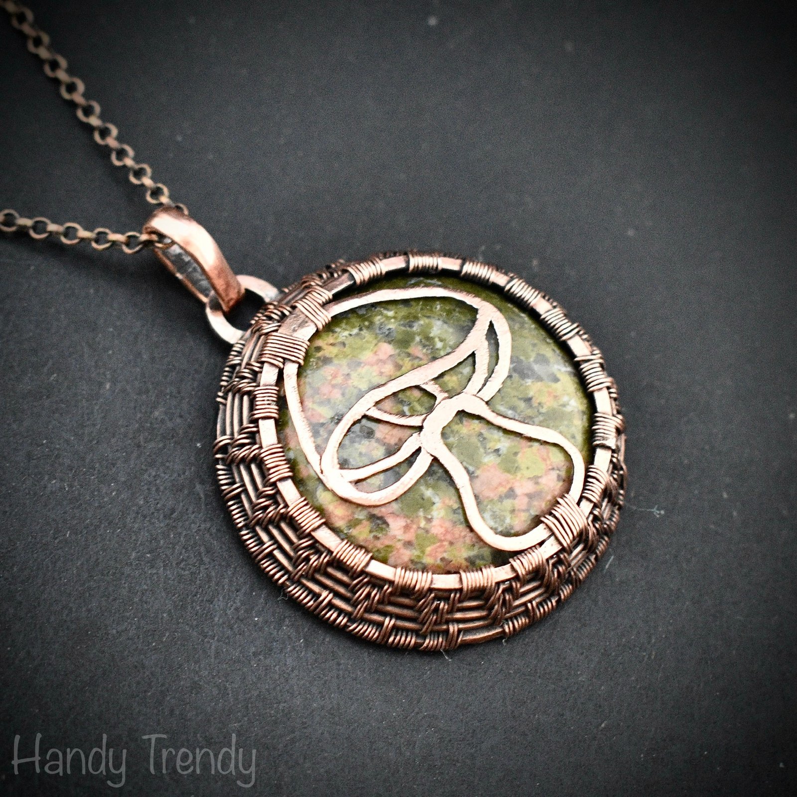 Unakite mushroom pendant, Endless copper wire wrapped necklace, Unique handmade Birthday Gift, Artisan jewelry, One of a kind pendant