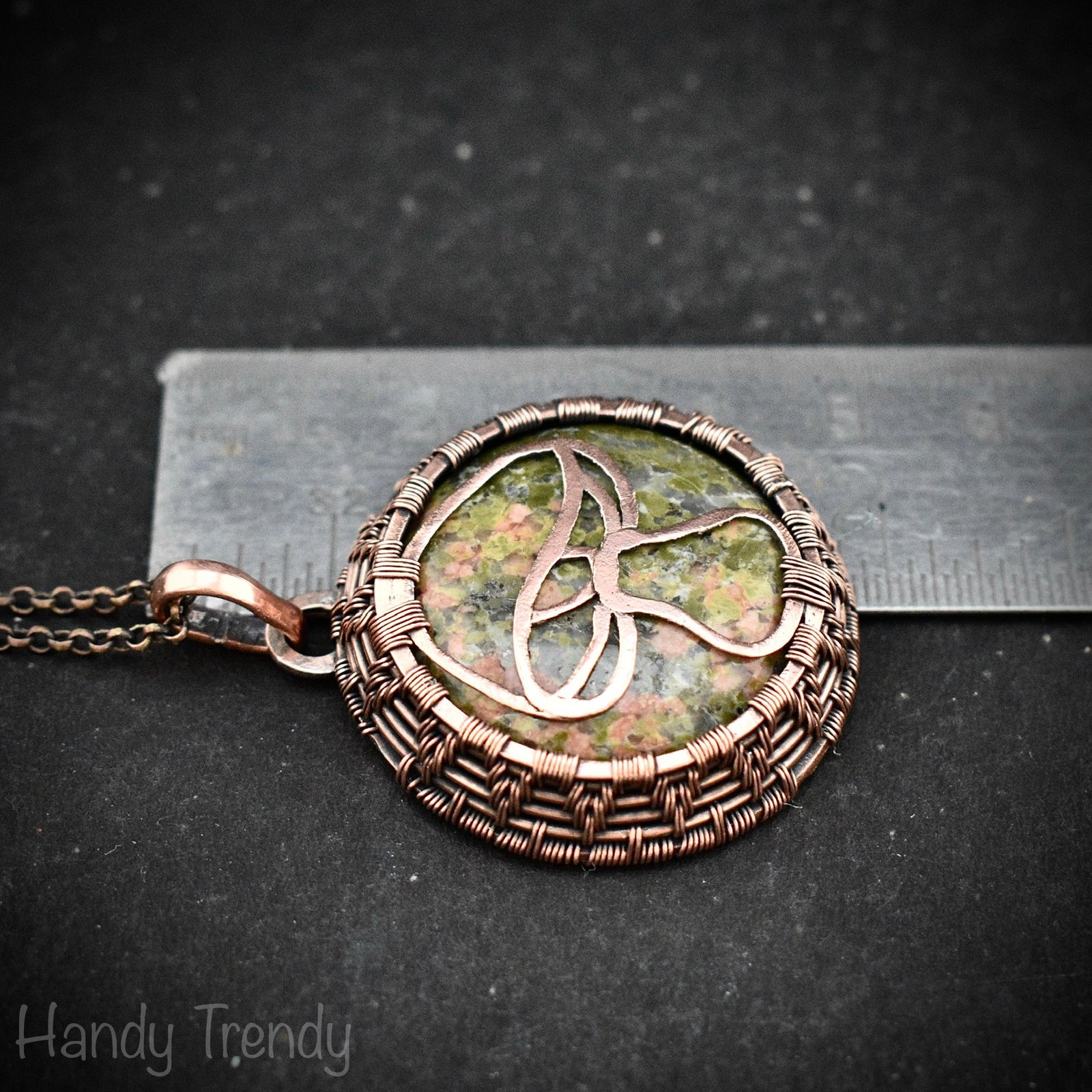 Unakite mushroom pendant, Endless copper wire wrapped necklace, Unique handmade Birthday Gift, Artisan jewelry, One of a kind pendant