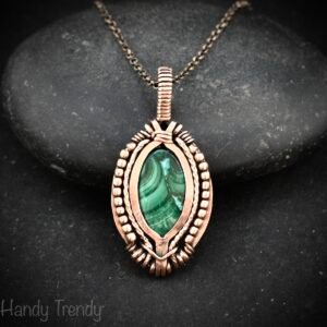 Malachite pendant, Free flow copper wire wrapped necklace, Unique handmade gift, One of a kind jewelry, Artisan boho jewelry