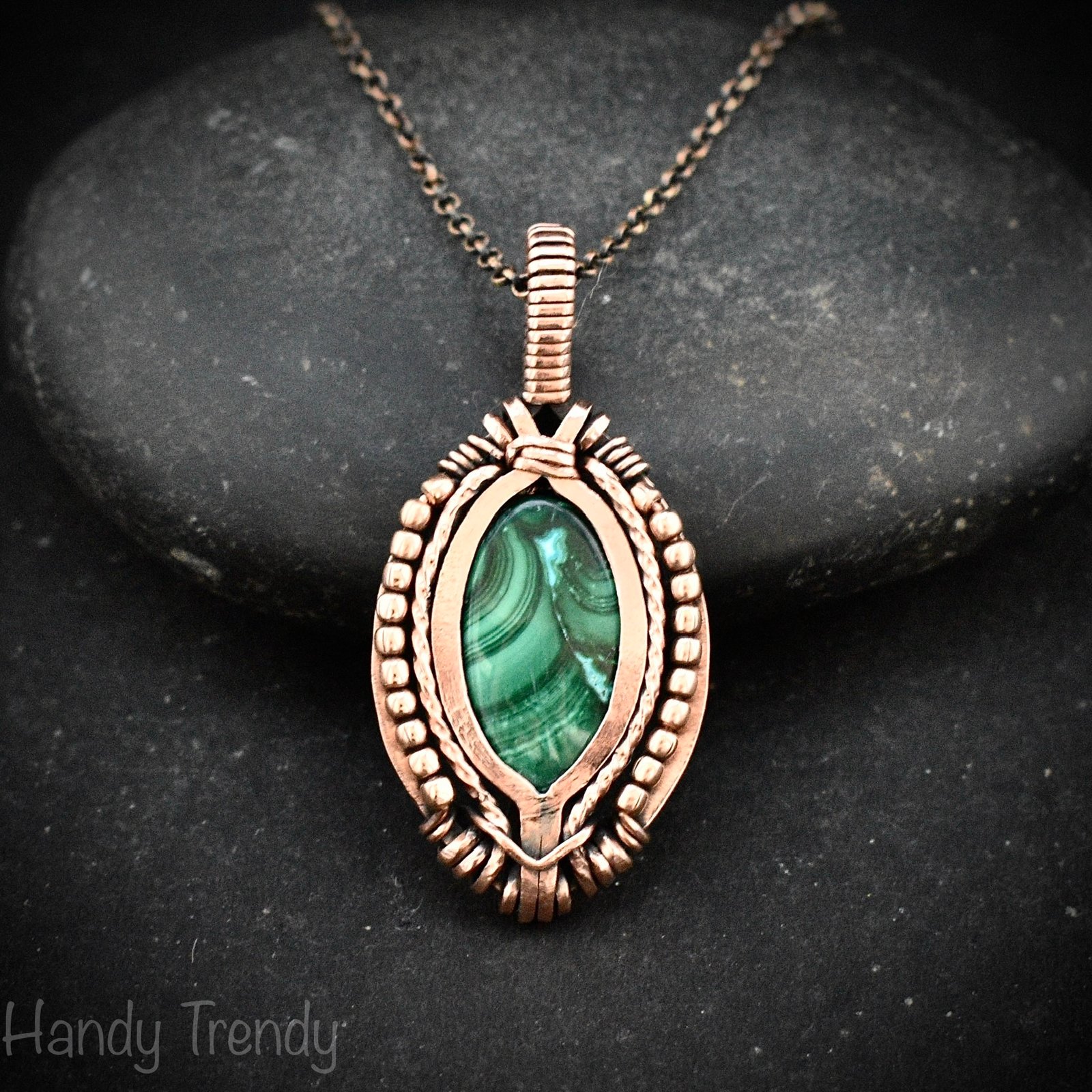 Malachite pendant, Free flow copper wire wrapped necklace, Unique handmade gift, One of a kind jewelry, Artisan boho jewelry