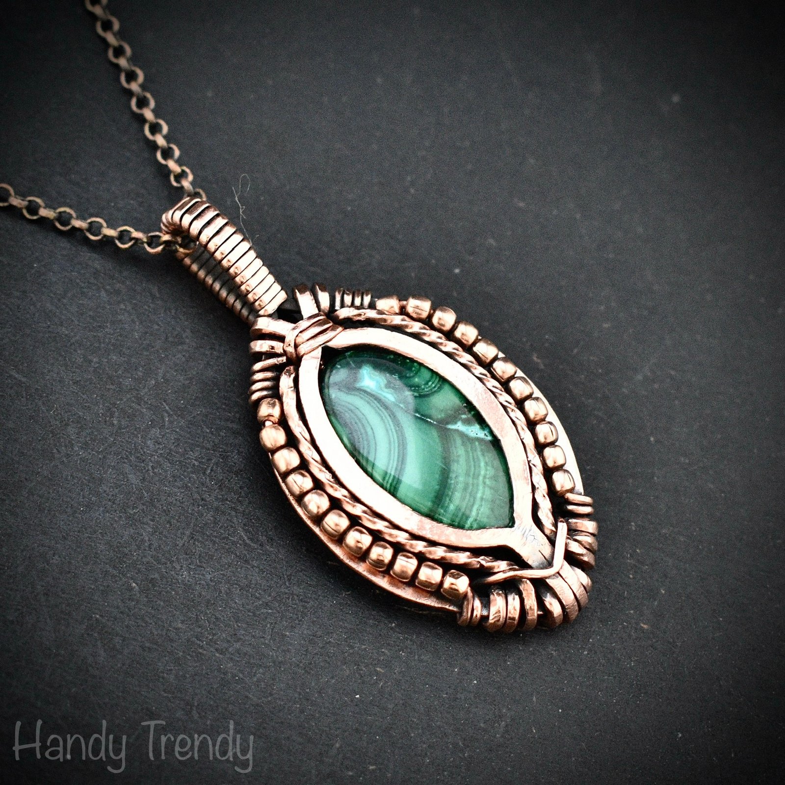 Malachite pendant, Free flow copper wire wrapped necklace, Unique handmade gift, One of a kind jewelry, Artisan boho jewelry