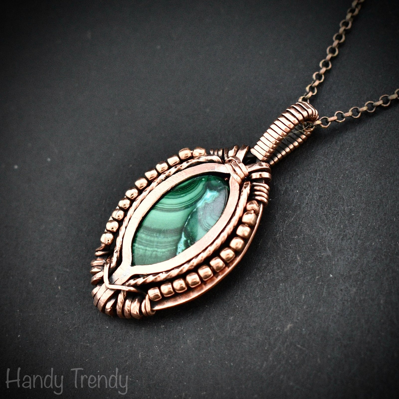 Malachite pendant, Free flow copper wire wrapped necklace, Unique handmade gift, One of a kind jewelry, Artisan boho jewelry