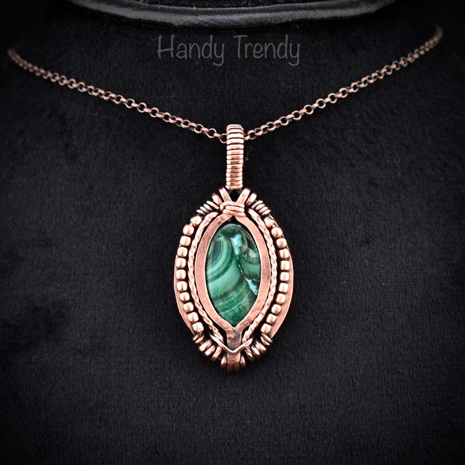 Malachite pendant, Free flow copper wire wrapped necklace, Unique handmade gift, One of a kind jewelry, Artisan boho jewelry