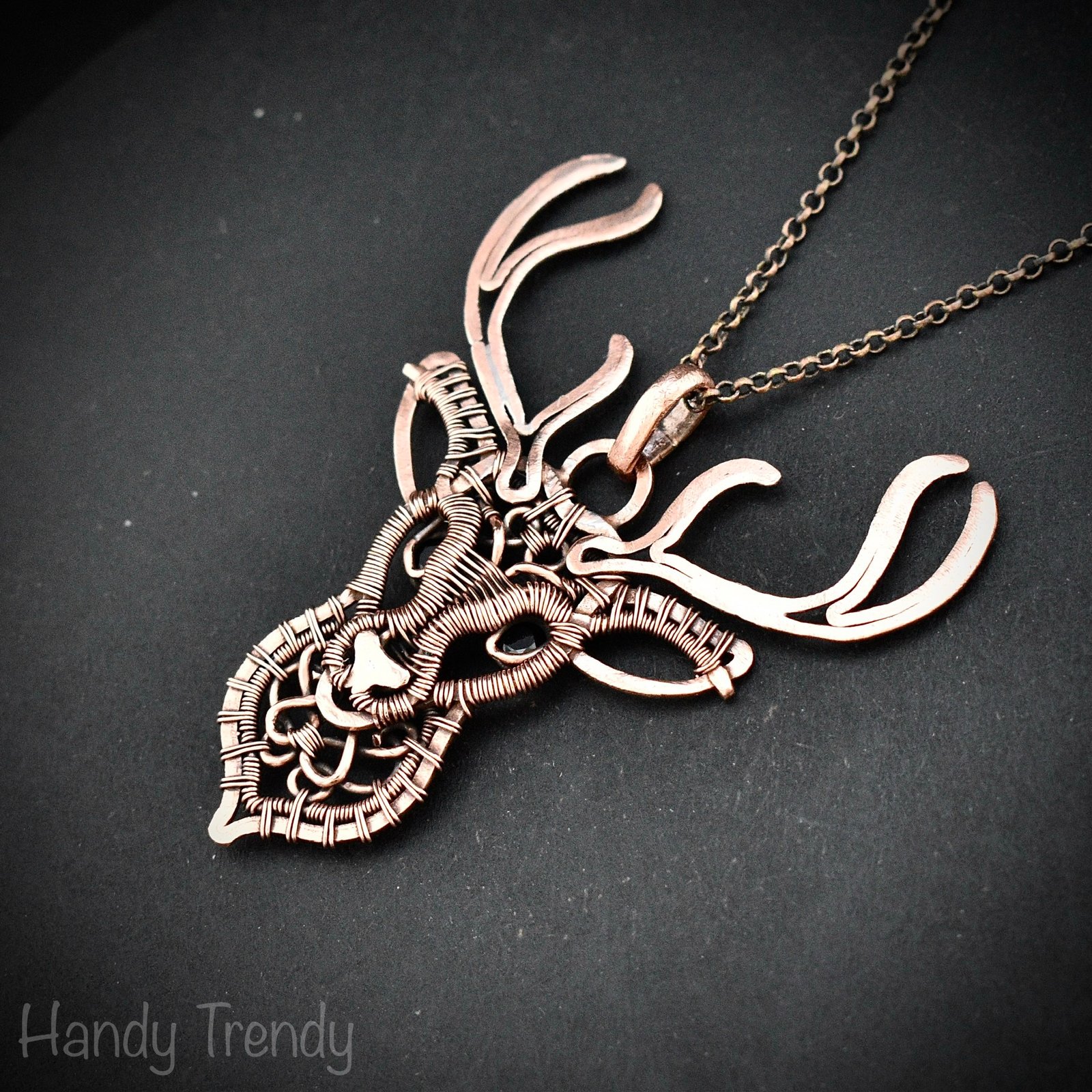 Deer pendant, Spinel stone and copper wire wrapped necklace, Wild animal jewelry, Unique handmade gift, One of a kind Artisan necklace