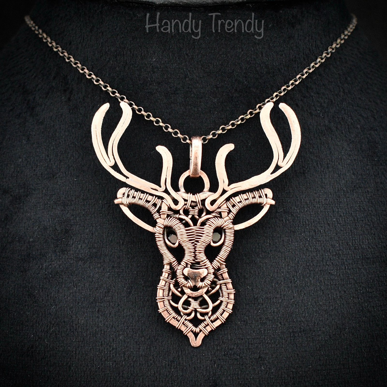 Deer pendant, Spinel stone and copper wire wrapped necklace, Wild animal jewelry, Unique handmade gift, One of a kind Artisan necklace