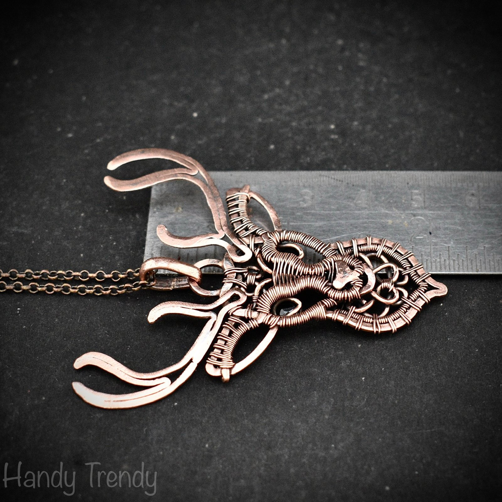 Deer pendant, Spinel stone and copper wire wrapped necklace, Wild animal jewelry, Unique handmade gift, One of a kind Artisan necklace
