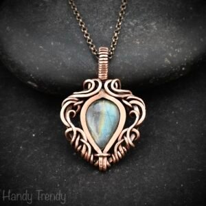 Multi flash labradorite pendant, Free flow copper Wire wrapped necklace, Unique handmade birthday gift, One of a kind Celtic necklace