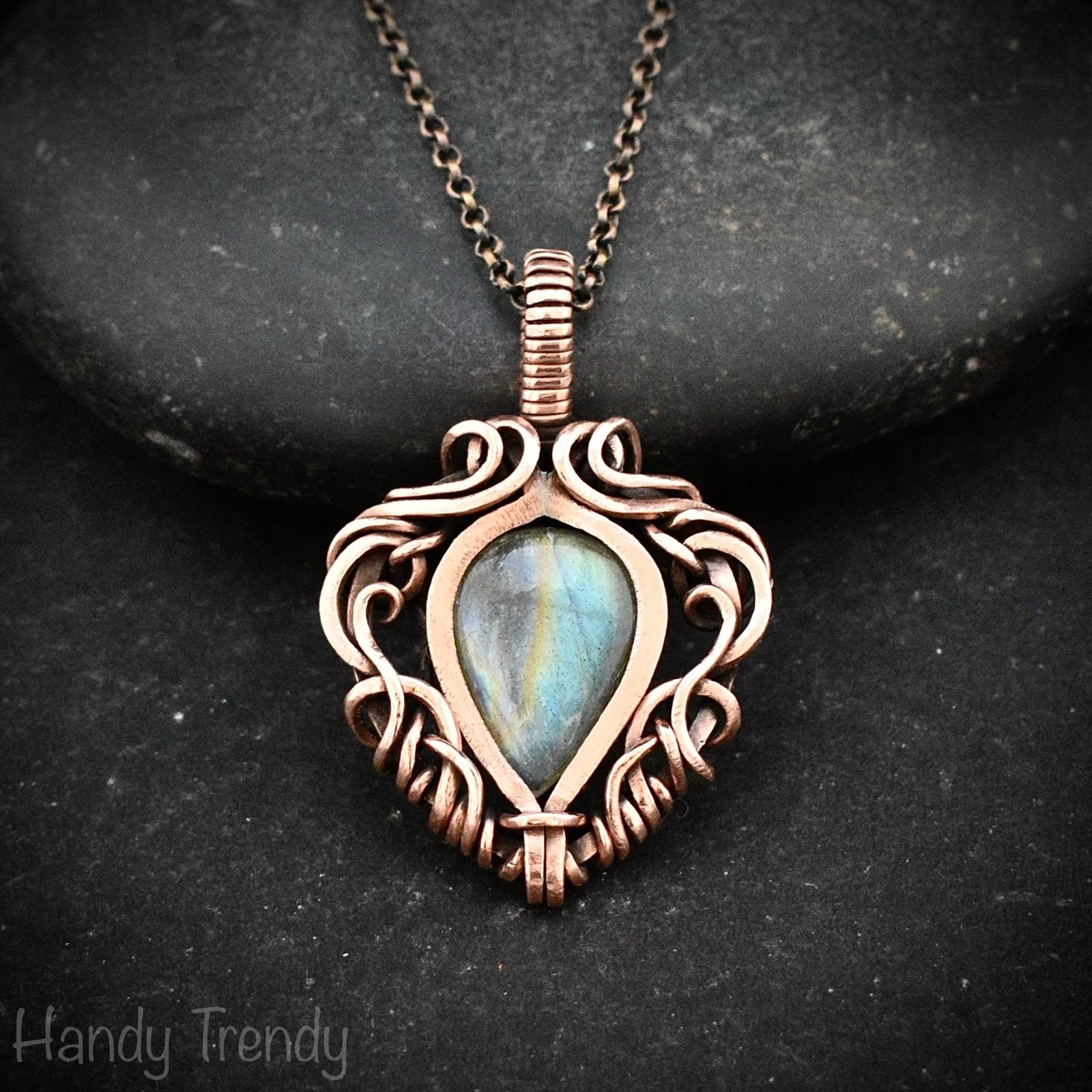 Multi flash labradorite pendant, Free flow copper Wire wrapped necklace, Unique handmade birthday gift, One of a kind Celtic necklace