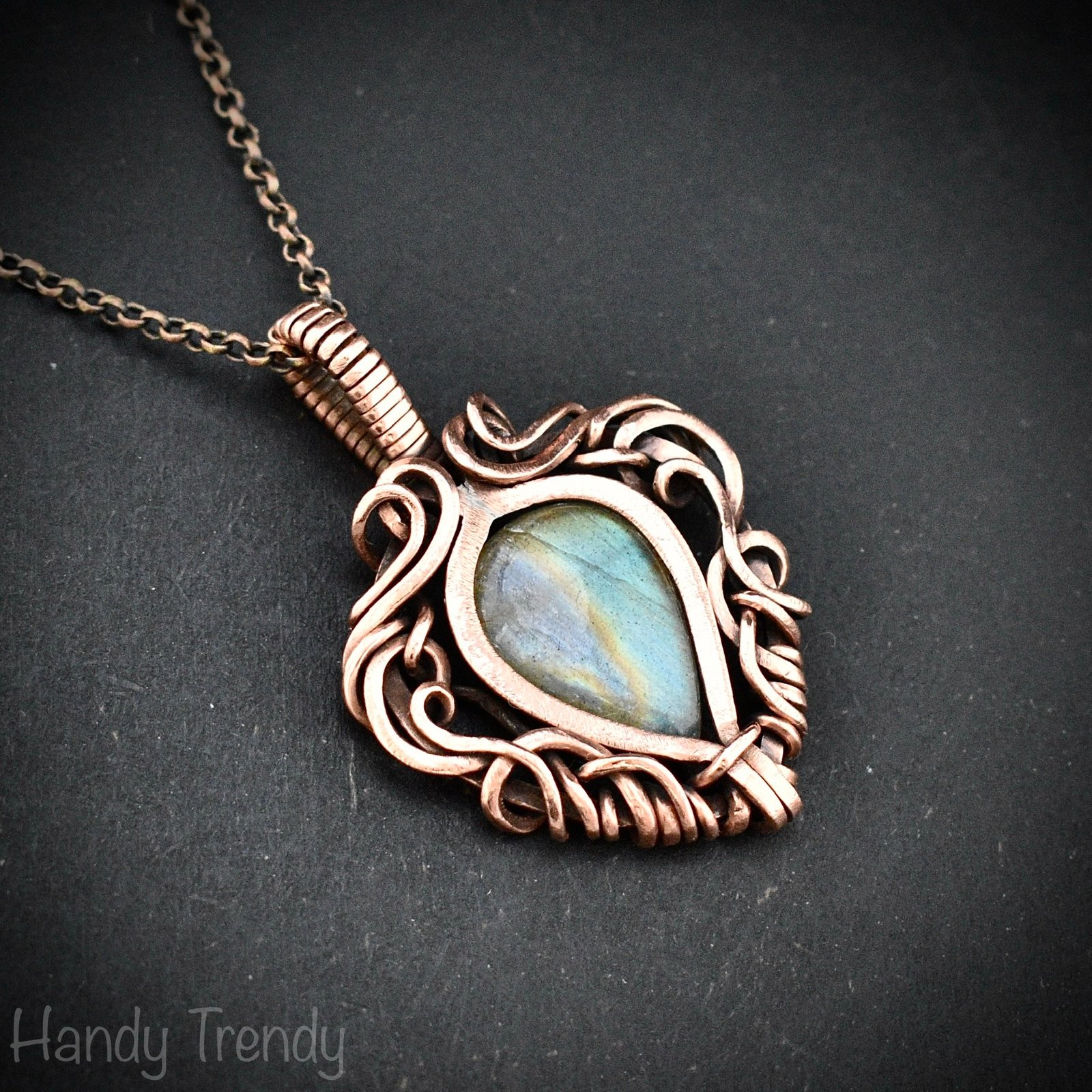 Multi flash labradorite pendant, Free flow copper Wire wrapped necklace, Unique handmade birthday gift, One of a kind Celtic necklace