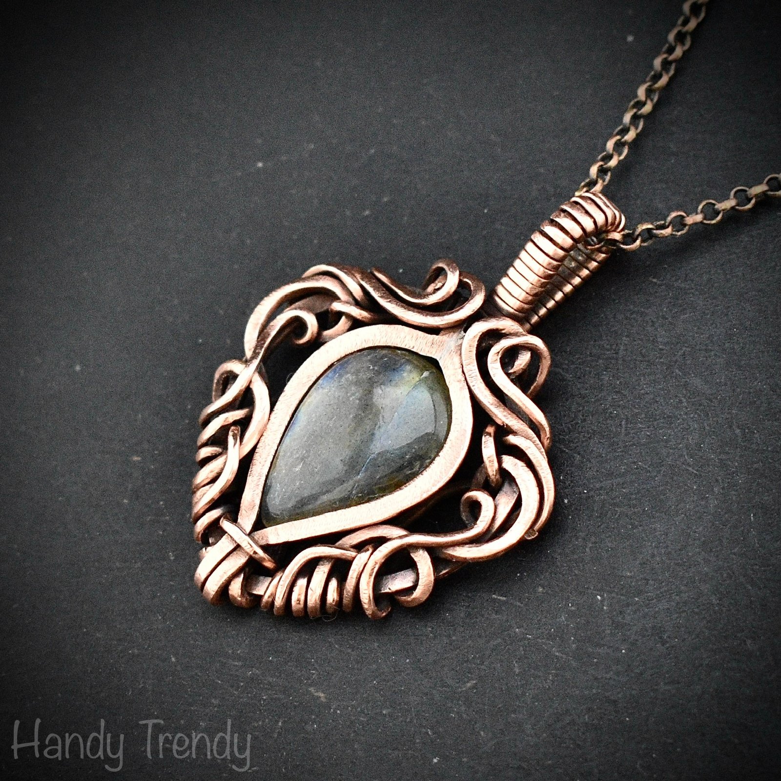 Multi flash labradorite pendant, Free flow copper Wire wrapped necklace, Unique handmade birthday gift, One of a kind Celtic necklace