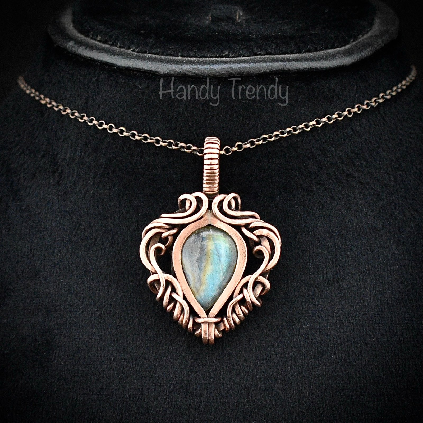 Multi flash labradorite pendant, Free flow copper Wire wrapped necklace, Unique handmade birthday gift, One of a kind Celtic necklace
