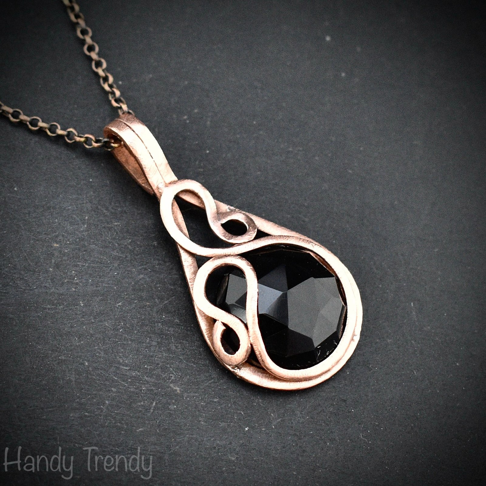 Black onyx pendant, Copper wire wrapped necklace, Unique handmade gift, One of a kind artisan boho jewelry, Small pendant
