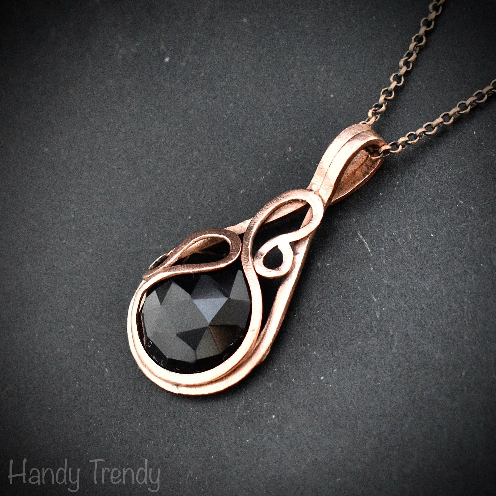 Black onyx pendant, Copper wire wrapped necklace, Unique handmade gift, One of a kind artisan boho jewelry, Small pendant