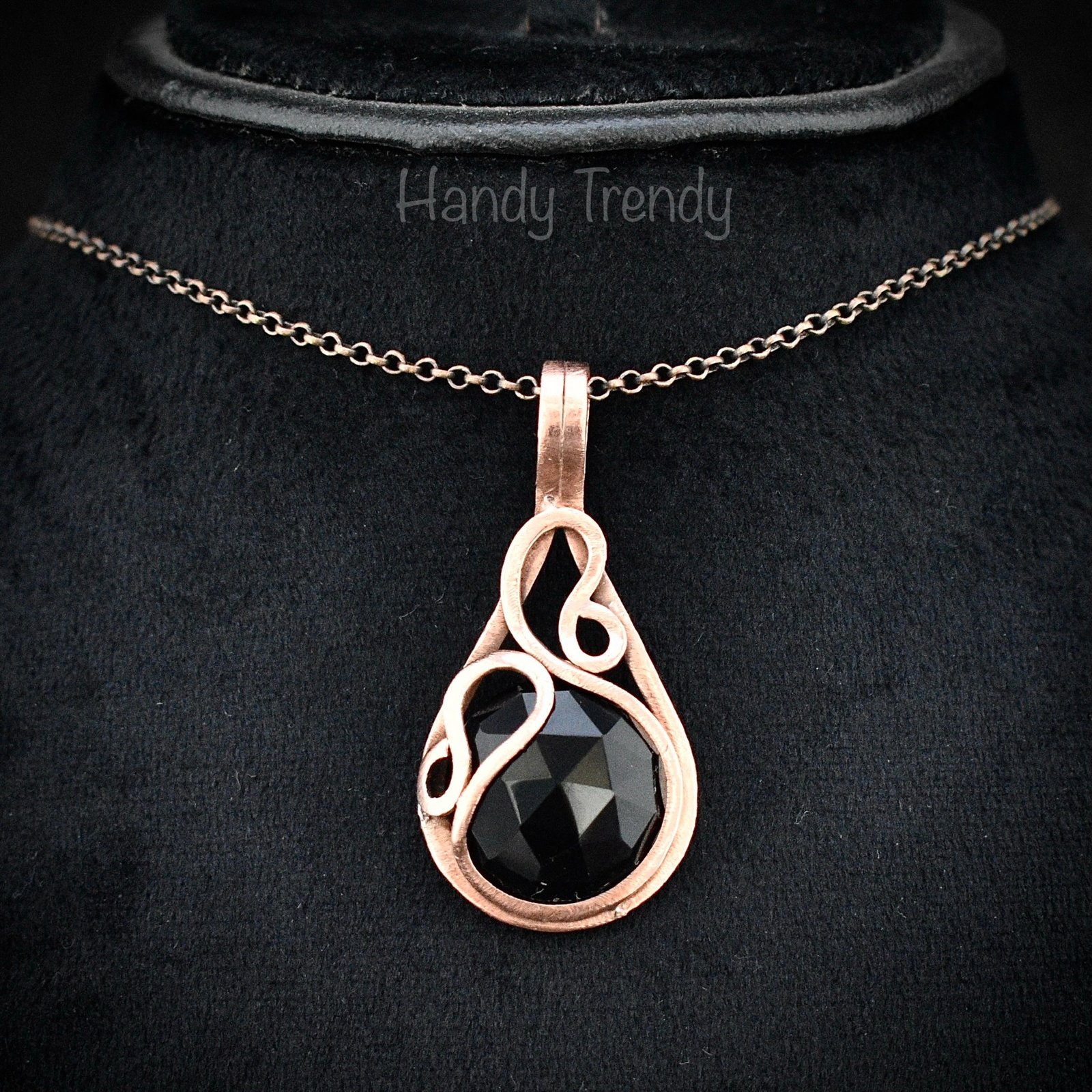 Black onyx pendant, Copper wire wrapped necklace, Unique handmade gift, One of a kind artisan boho jewelry, Small pendant