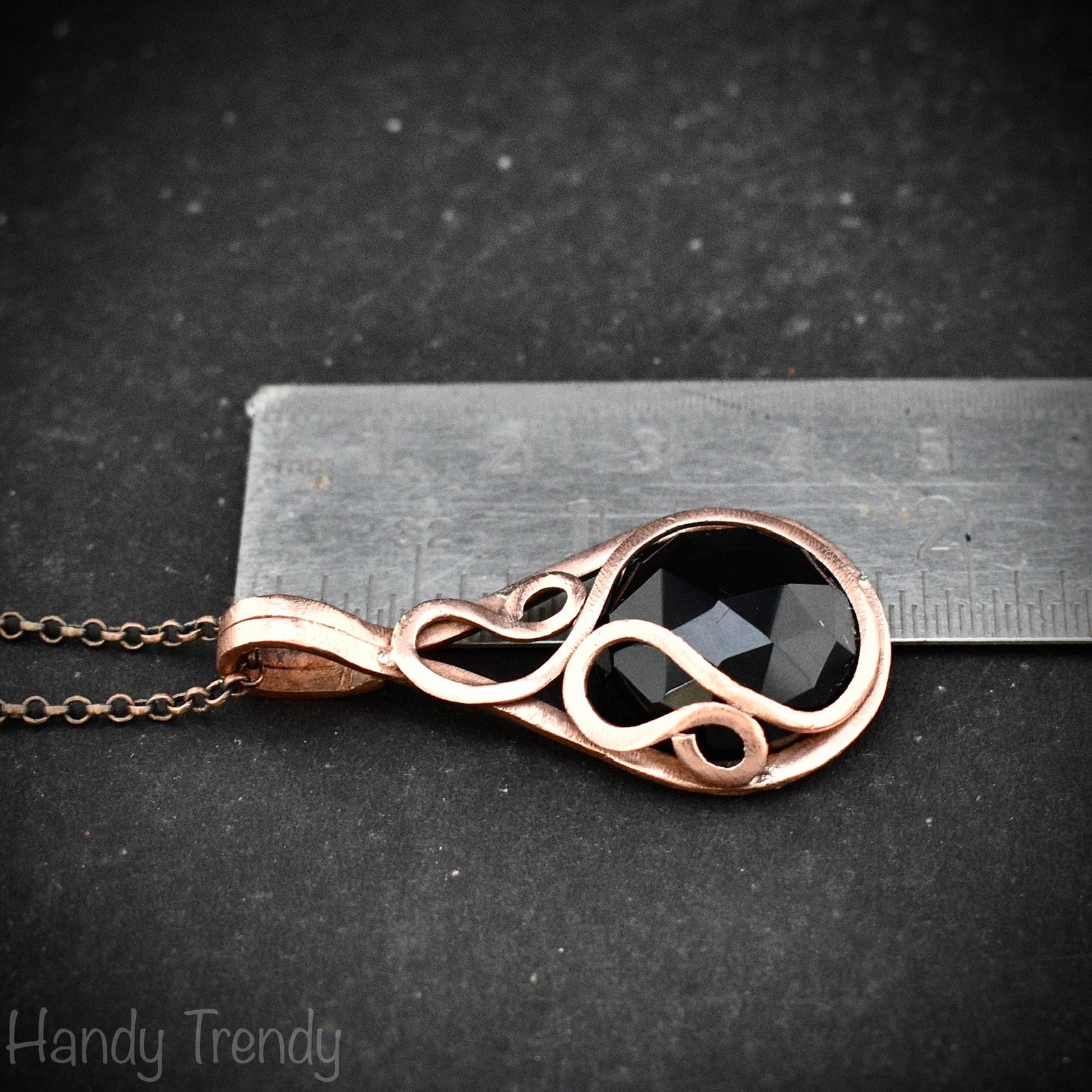 Black onyx pendant, Copper wire wrapped necklace, Unique handmade gift, One of a kind artisan boho jewelry, Small pendant
