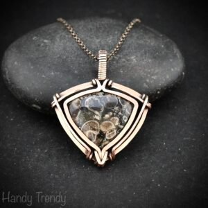 Turritella fossil pendant, Free-flow Copper wire wrap necklace, Unique handmade gift, Artisan necklace, One of a kind piece, Brown necklace