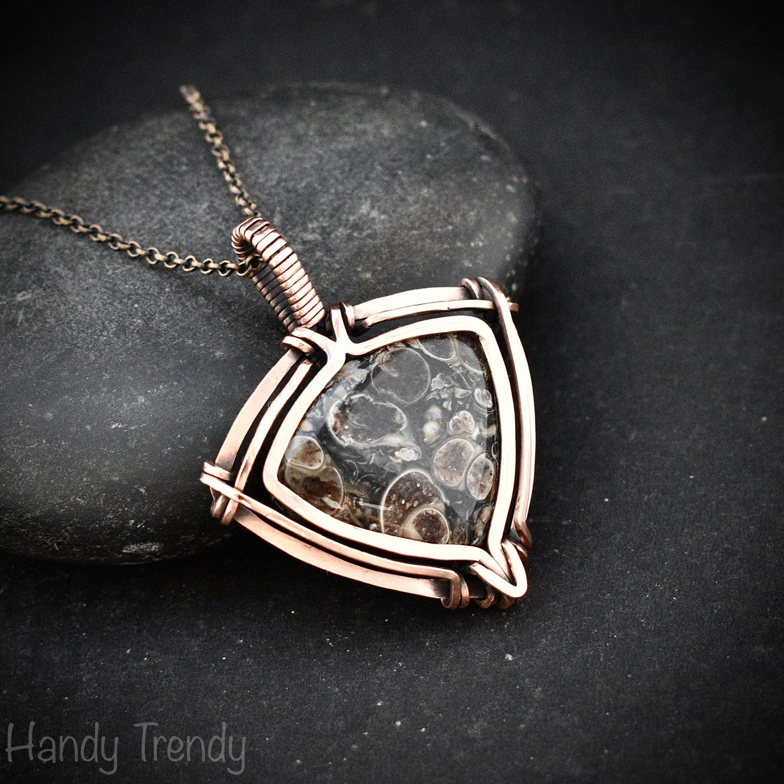 Turritella fossil pendant, Free-flow Copper wire wrap necklace, Unique handmade gift, Artisan necklace, One of a kind piece, Brown necklace