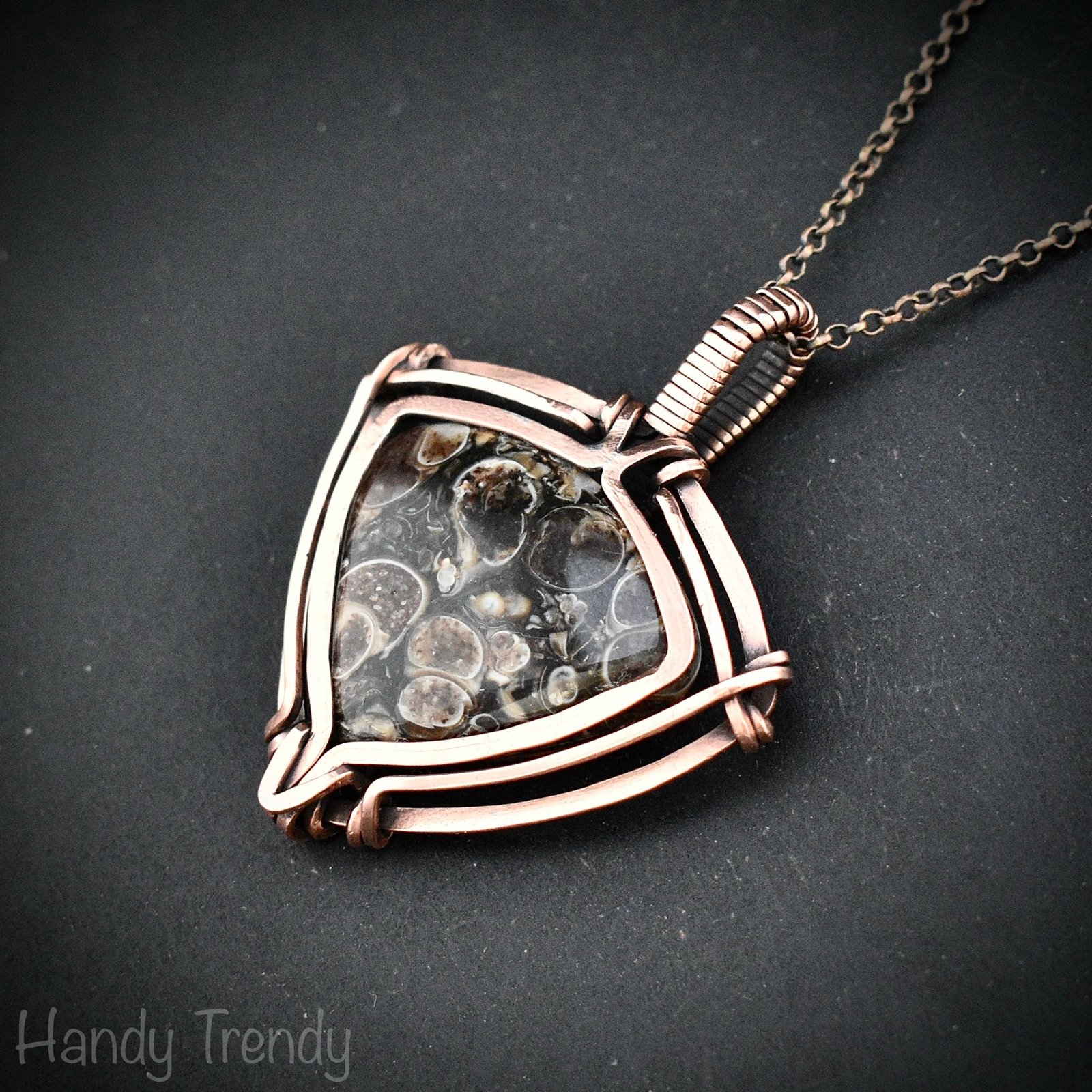 Turritella fossil pendant, Free-flow Copper wire wrap necklace, Unique handmade gift, Artisan necklace, One of a kind piece, Brown necklace