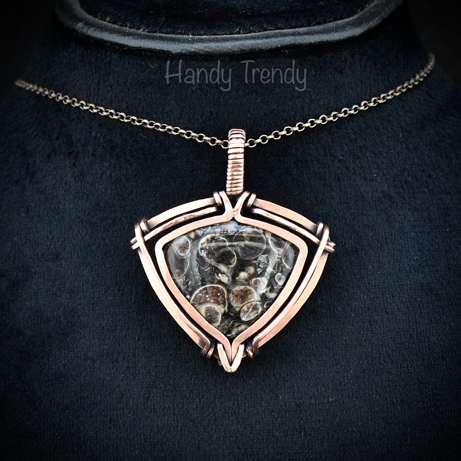 Turritella fossil pendant, Free-flow Copper wire wrap necklace, Unique handmade gift, Artisan necklace, One of a kind piece, Brown necklace