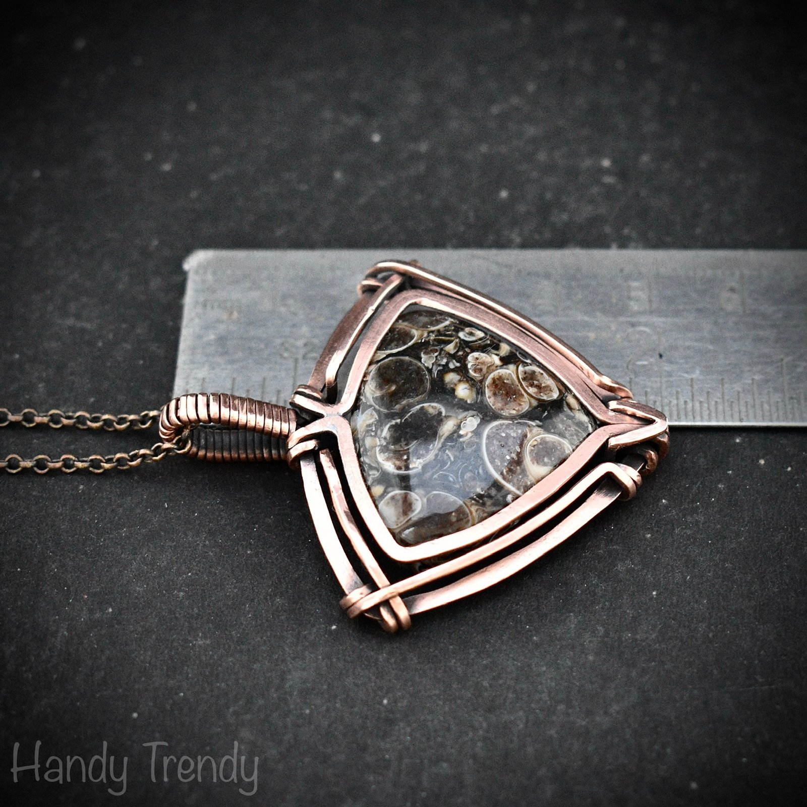 Turritella fossil pendant, Free-flow Copper wire wrap necklace, Unique handmade gift, Artisan necklace, One of a kind piece, Brown necklace