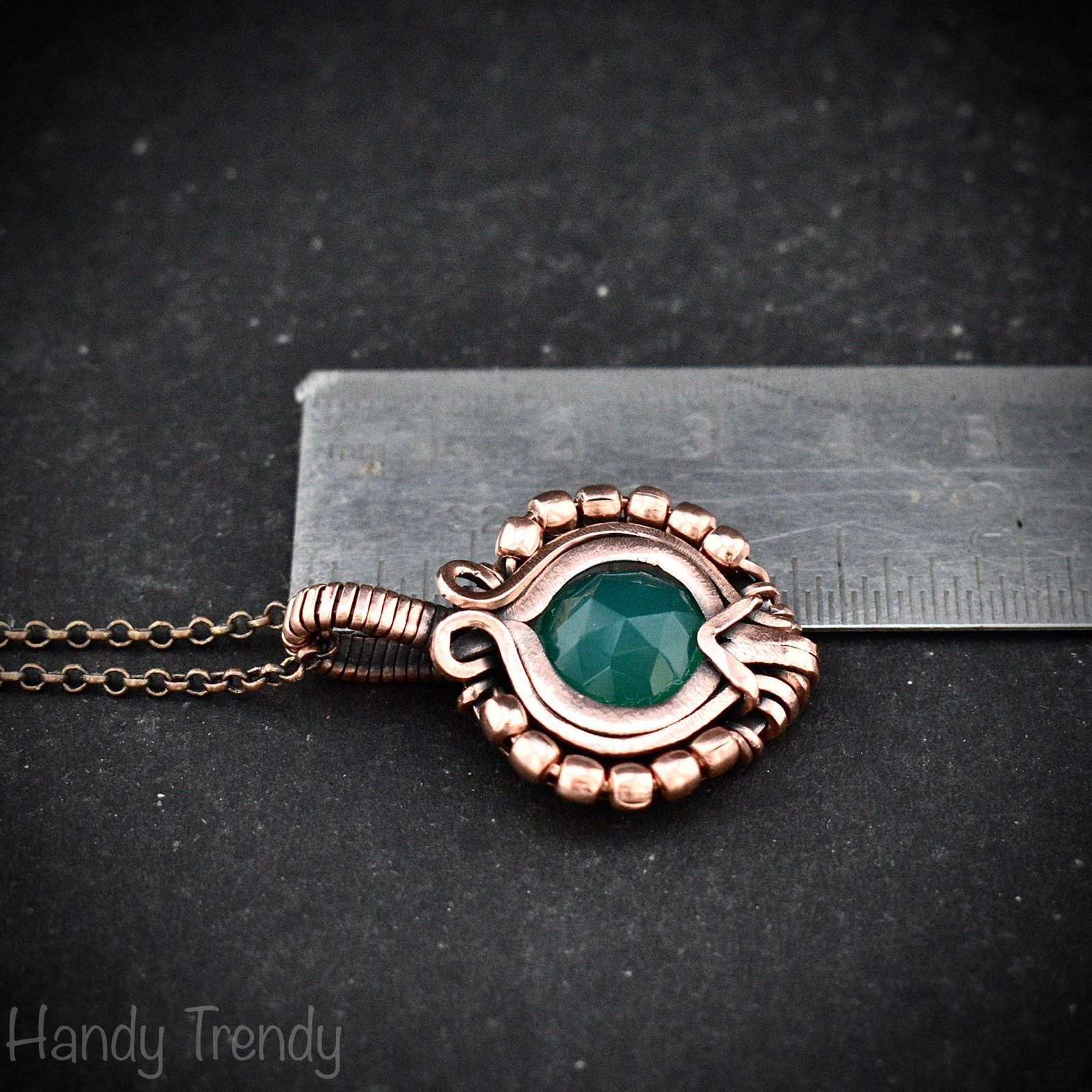 Green onyx pendant, Free-flow copper wire wrapped necklace, Unique handmade gift, One of a kind artisan boho jewelry