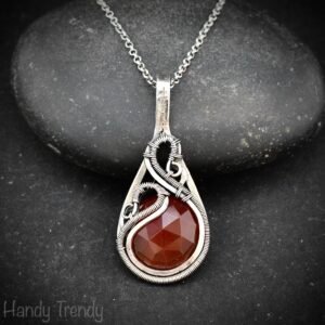 Carnelian free flow pendant, 925 sterling silver Wire wrapped necklace, Orange gemstone pendant, Unique handmade gift, One of a kind design