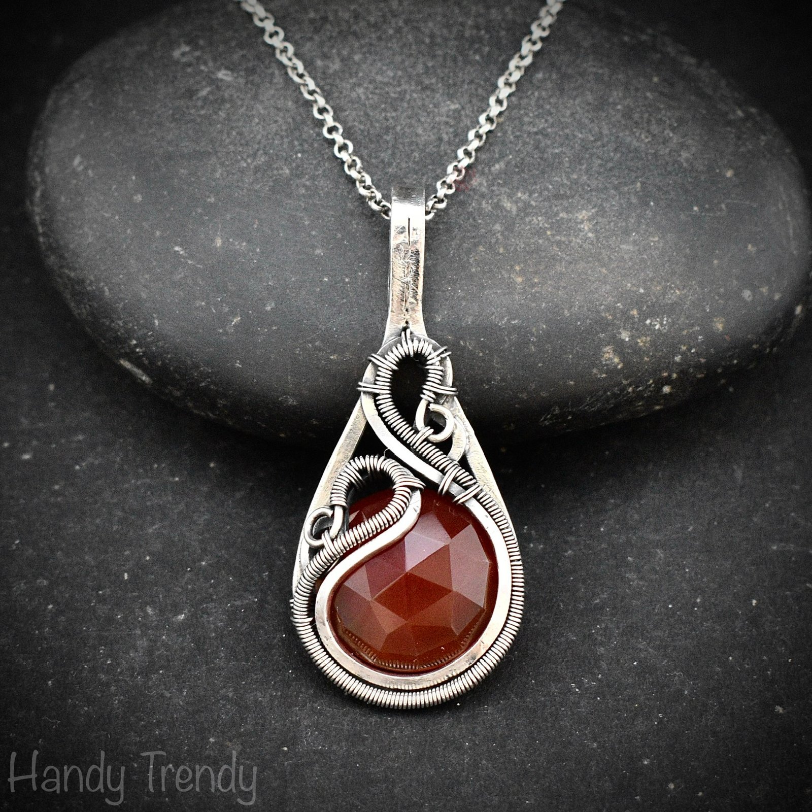 Carnelian free flow pendant, 925 sterling silver Wire wrapped necklace, Orange gemstone pendant, Unique handmade gift, One of a kind design