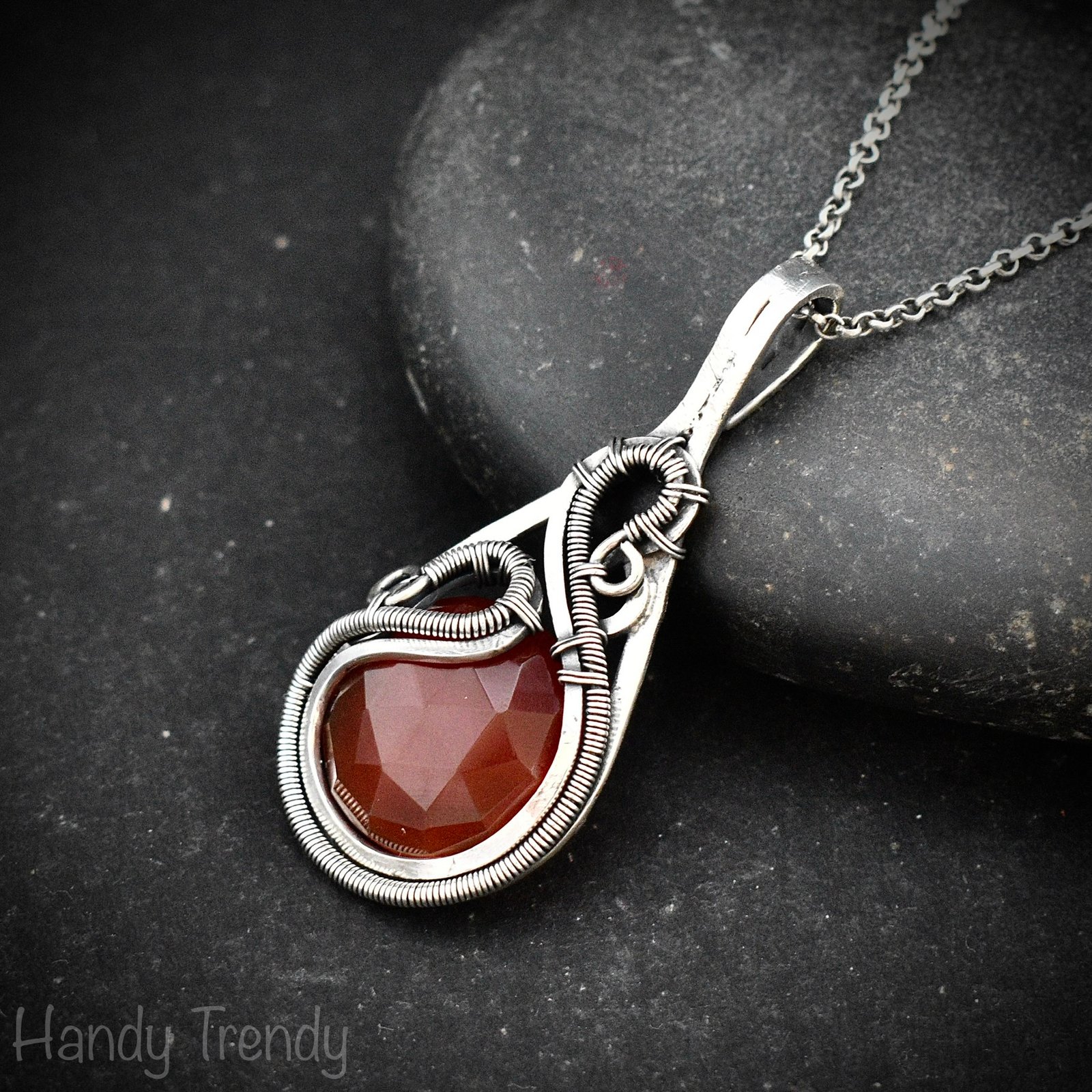 Carnelian free flow pendant, 925 sterling silver Wire wrapped necklace, Orange gemstone pendant, Unique handmade gift, One of a kind design