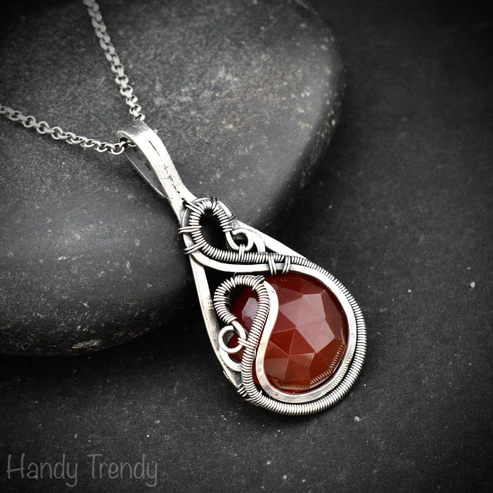 Carnelian free flow pendant, 925 sterling silver Wire wrapped necklace, Orange gemstone pendant, Unique handmade gift, One of a kind design