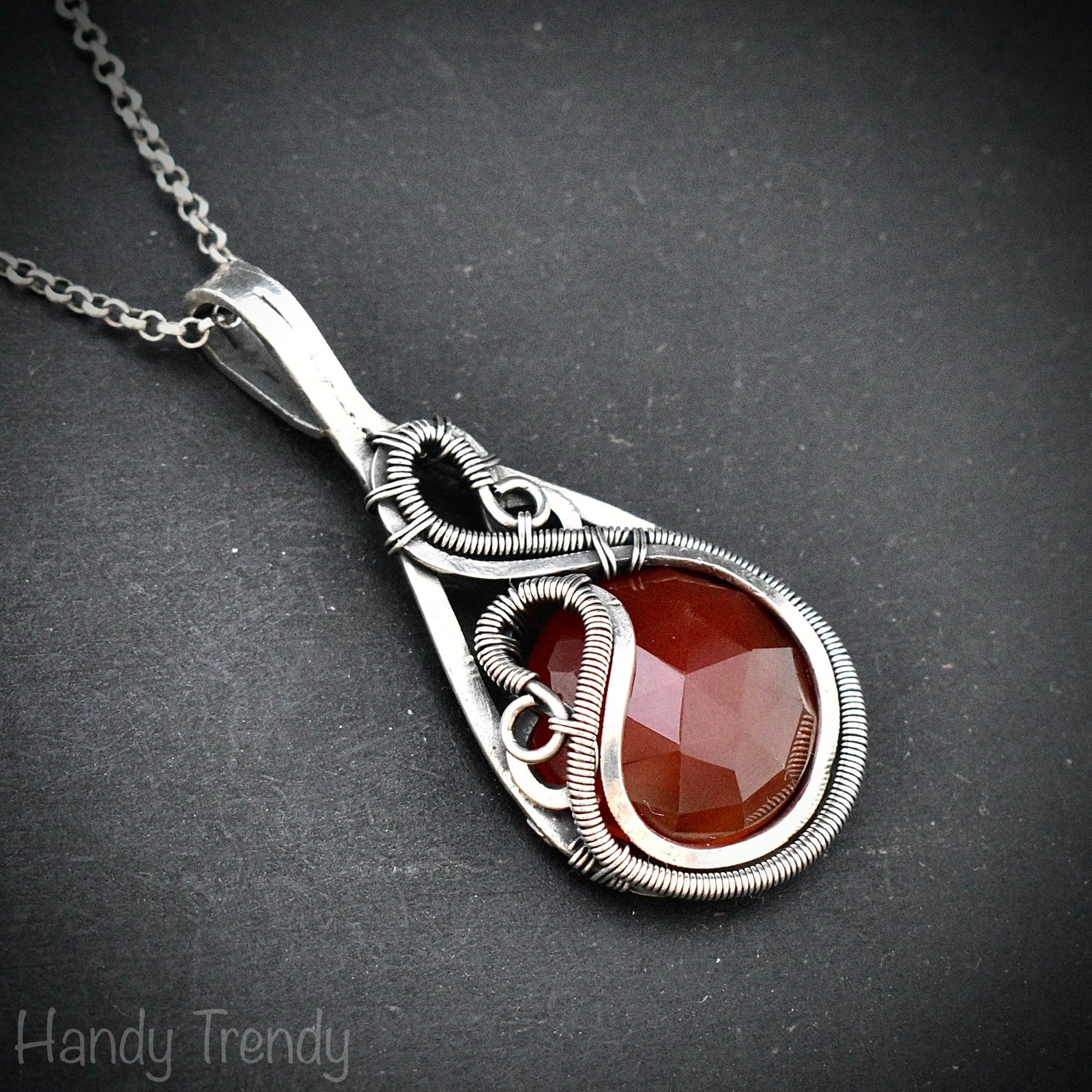 Carnelian free flow pendant, 925 sterling silver Wire wrapped necklace, Orange gemstone pendant, Unique handmade gift, One of a kind design