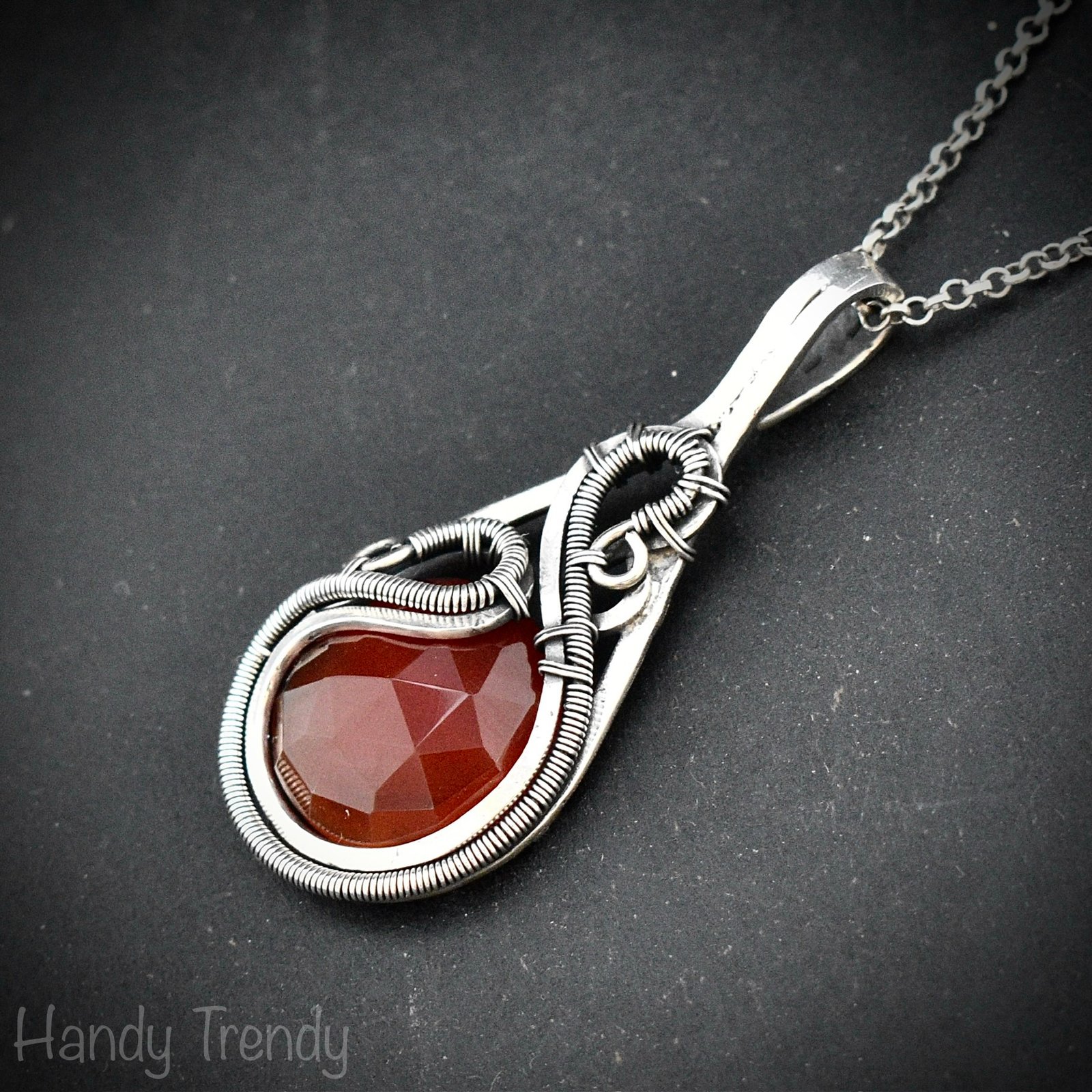 Carnelian free flow pendant, 925 sterling silver Wire wrapped necklace, Orange gemstone pendant, Unique handmade gift, One of a kind design