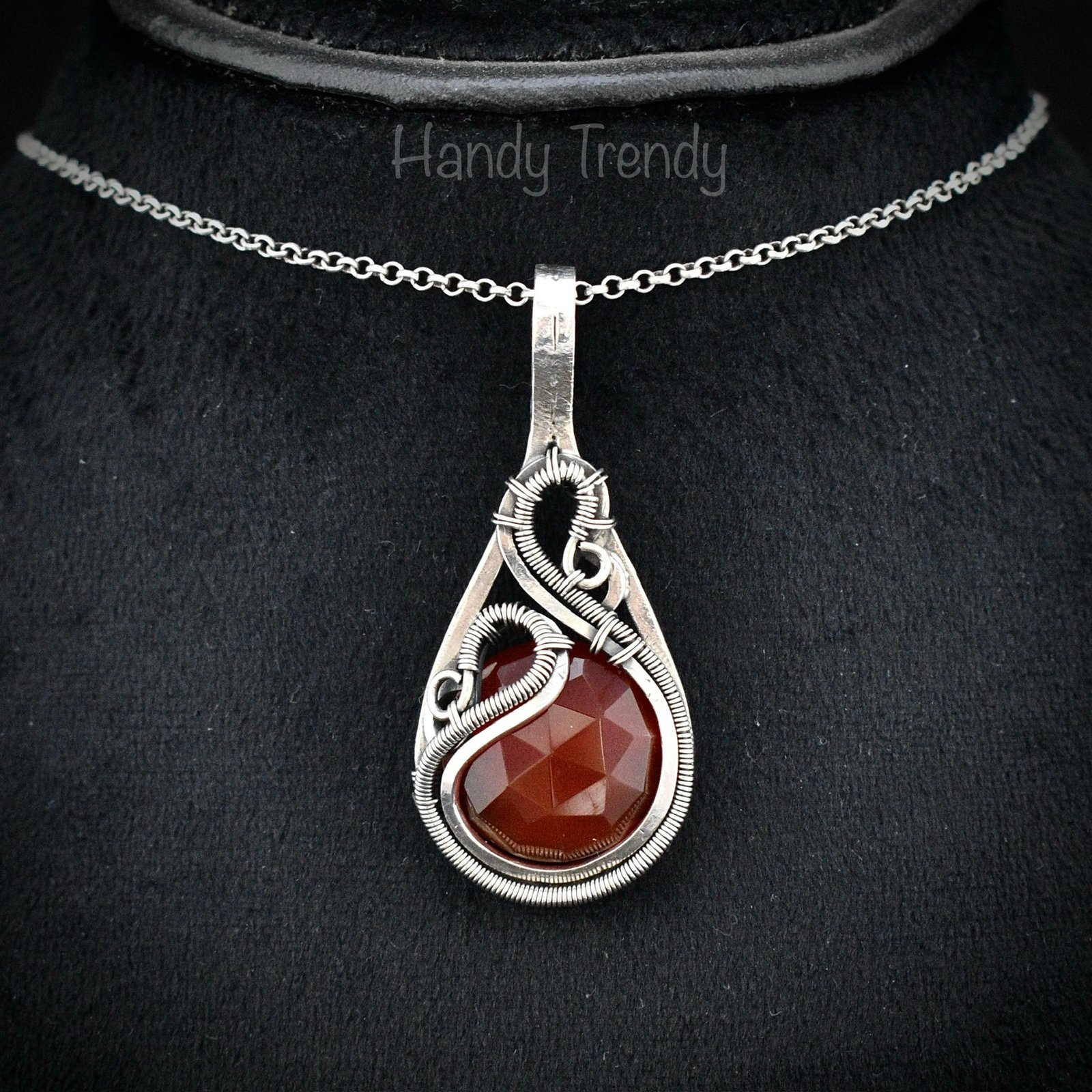 Carnelian free flow pendant, 925 sterling silver Wire wrapped necklace, Orange gemstone pendant, Unique handmade gift, One of a kind design