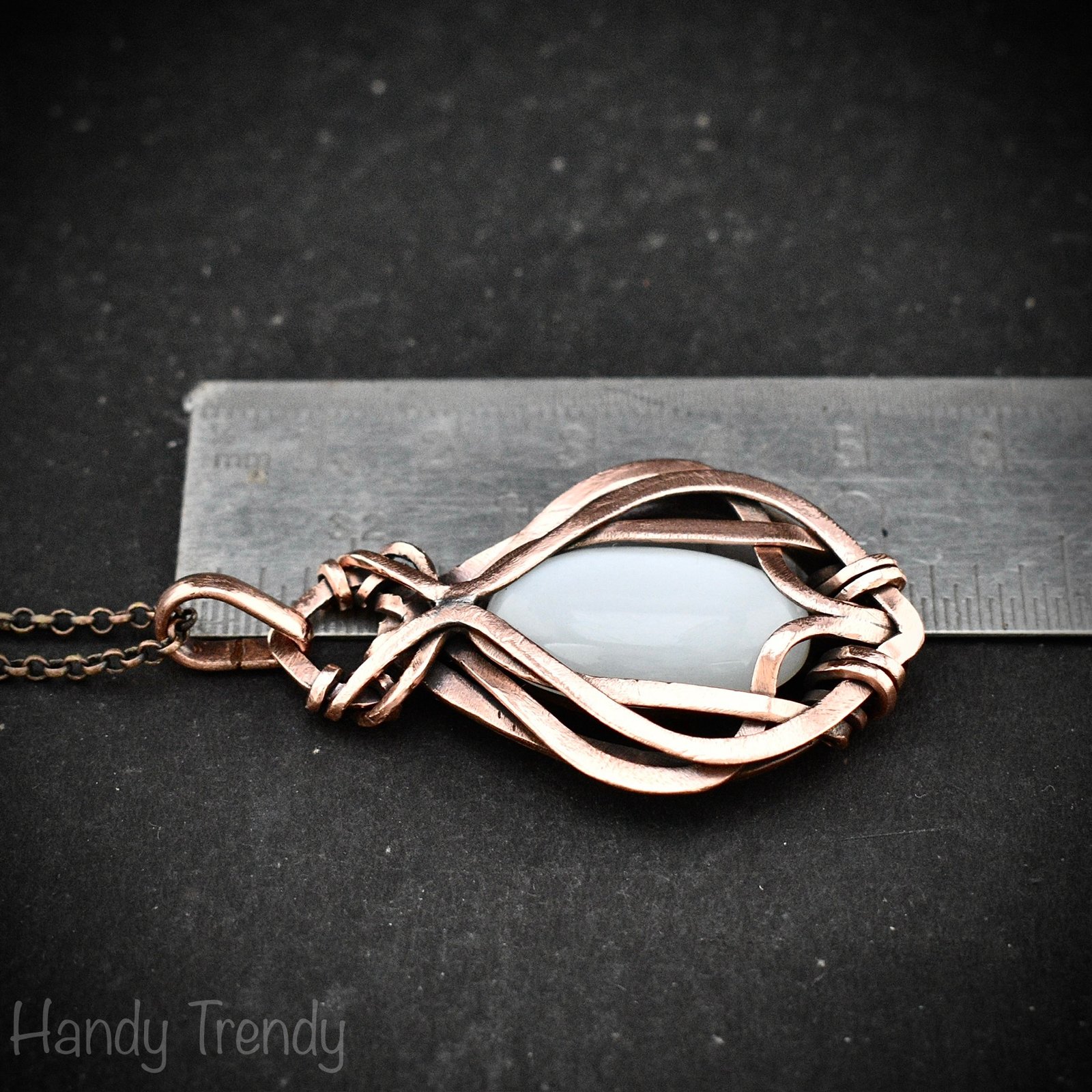 White moonstone pendant, Free-Flow copper wire wrapped necklace, Unique handmade gift, One of a kind artisan boho jewelry