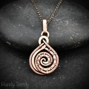 Celtic spiral pendant, Copper wire wrapped jewelry, Unique handmade gift, Artisan boho jewelry, One of a kind unisex necklace