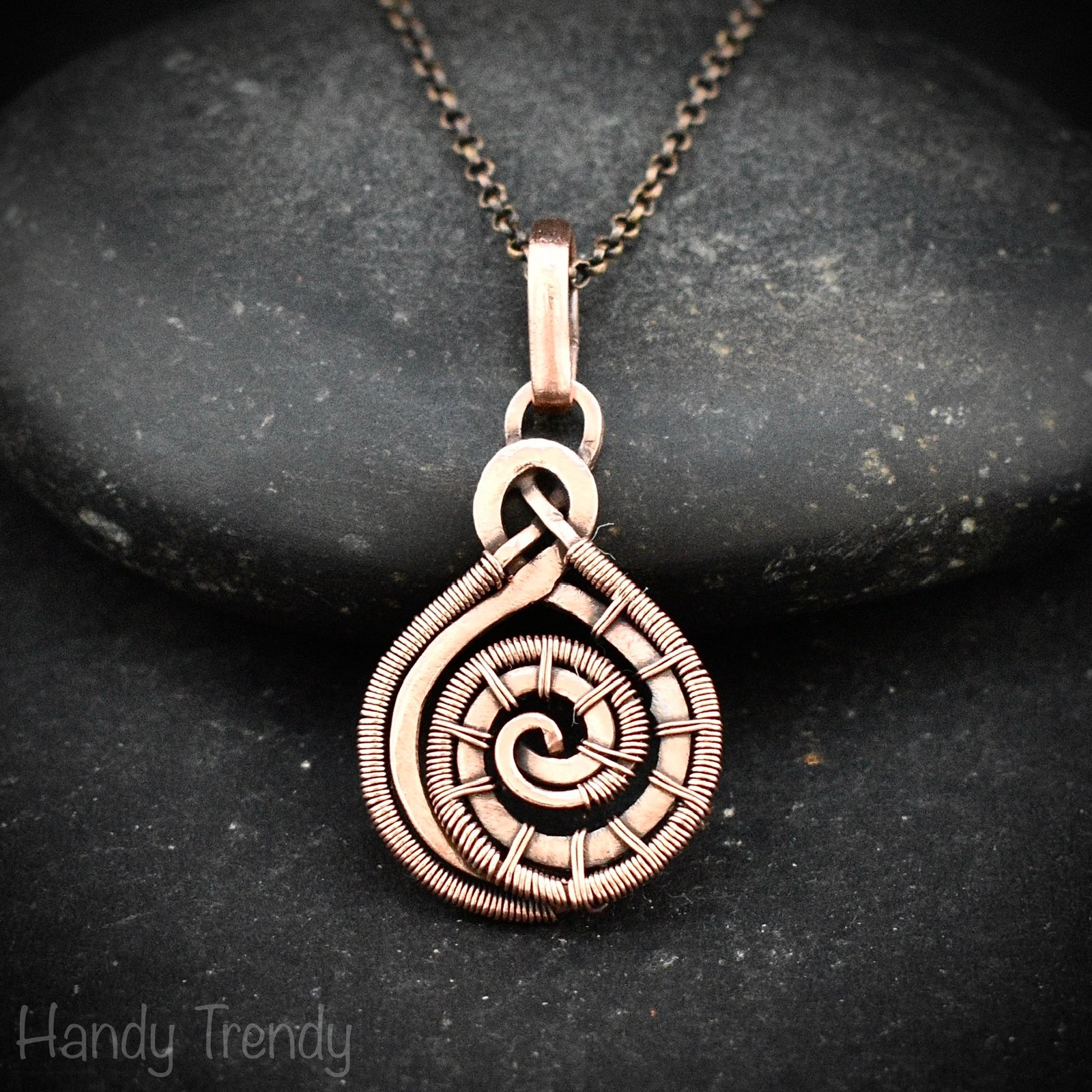 Celtic spiral pendant, Copper wire wrapped jewelry, Unique handmade gift, Artisan boho jewelry, One of a kind unisex necklace
