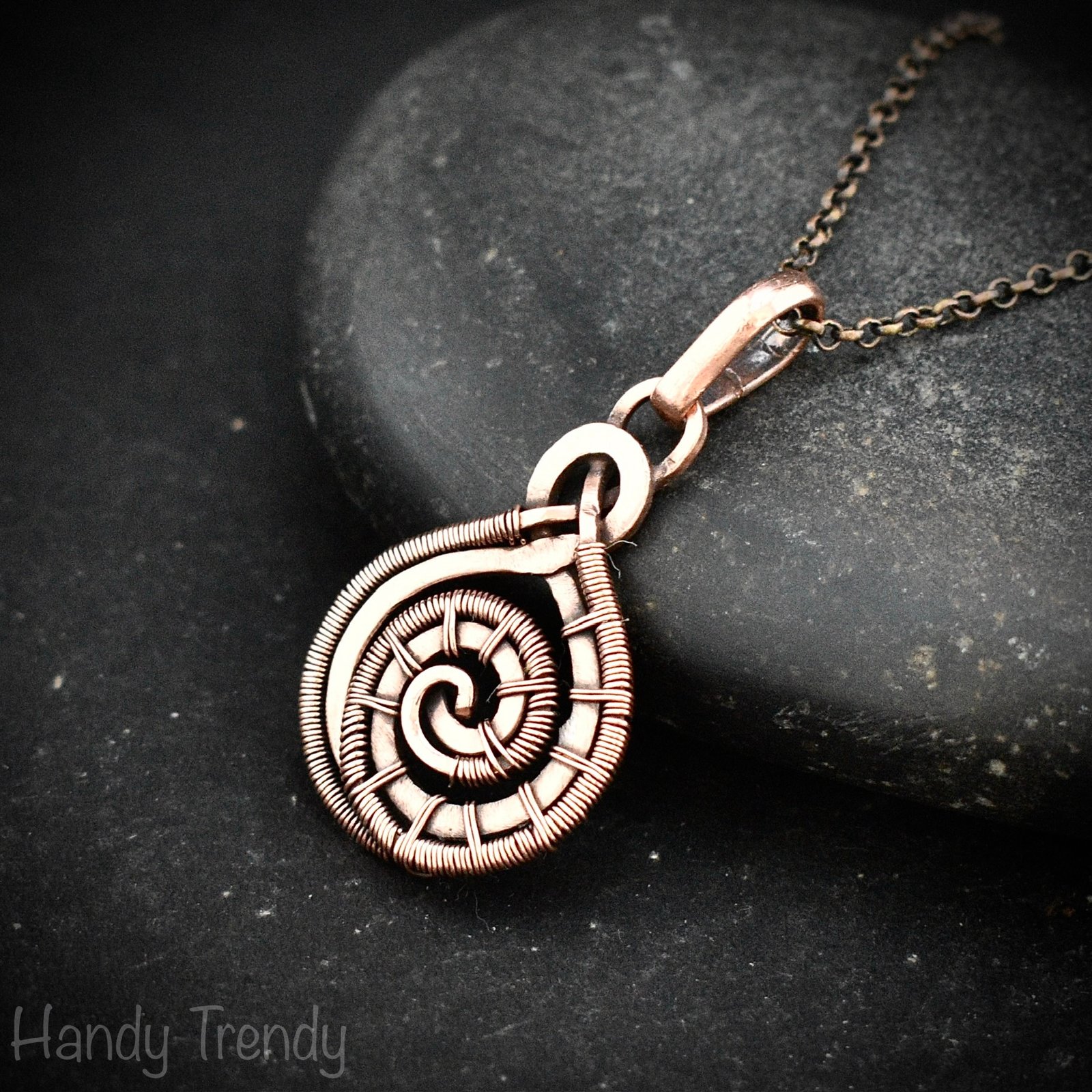 Celtic spiral pendant, Copper wire wrapped jewelry, Unique handmade gift, Artisan boho jewelry, One of a kind unisex necklace