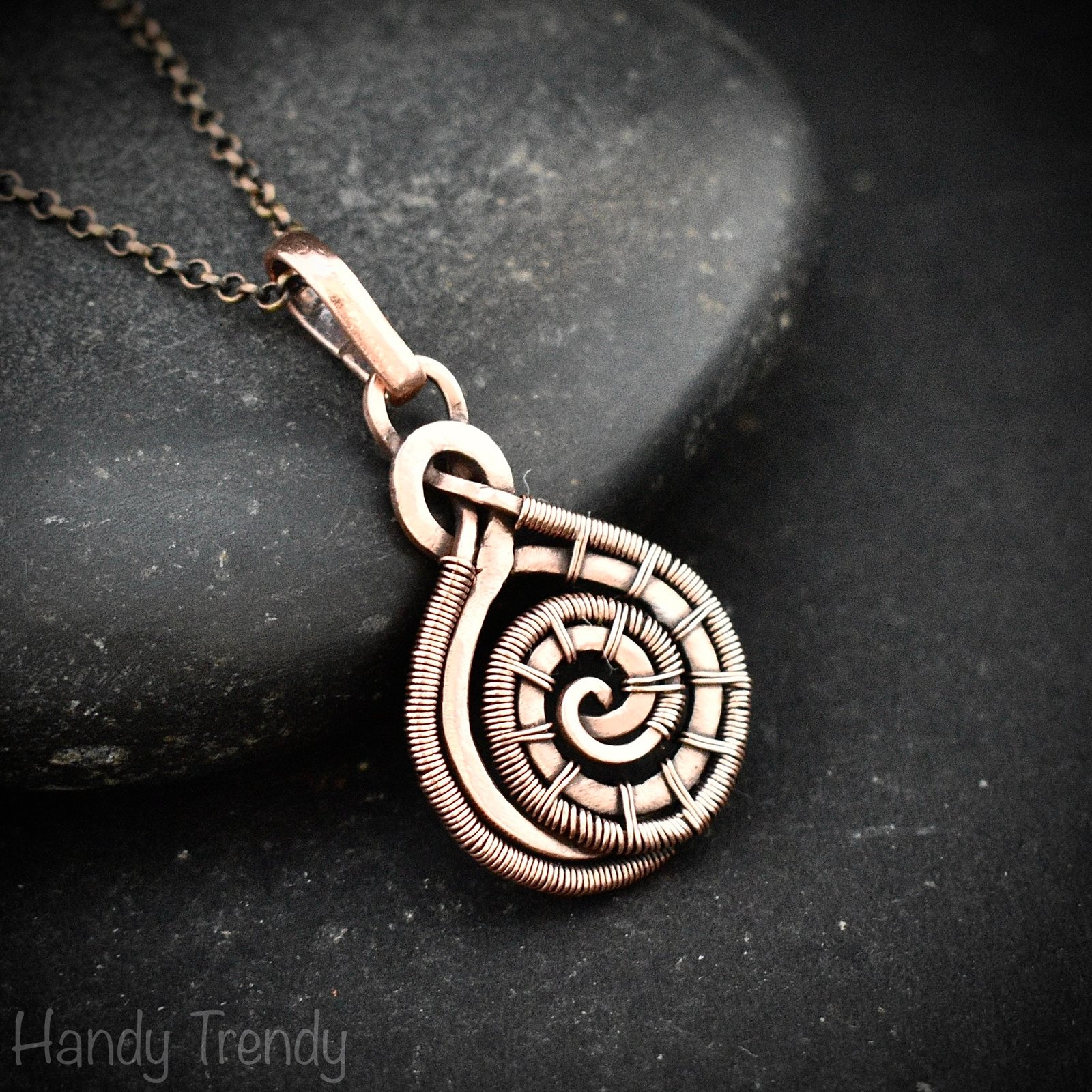 Celtic spiral pendant, Copper wire wrapped jewelry, Unique handmade gift, Artisan boho jewelry, One of a kind unisex necklace