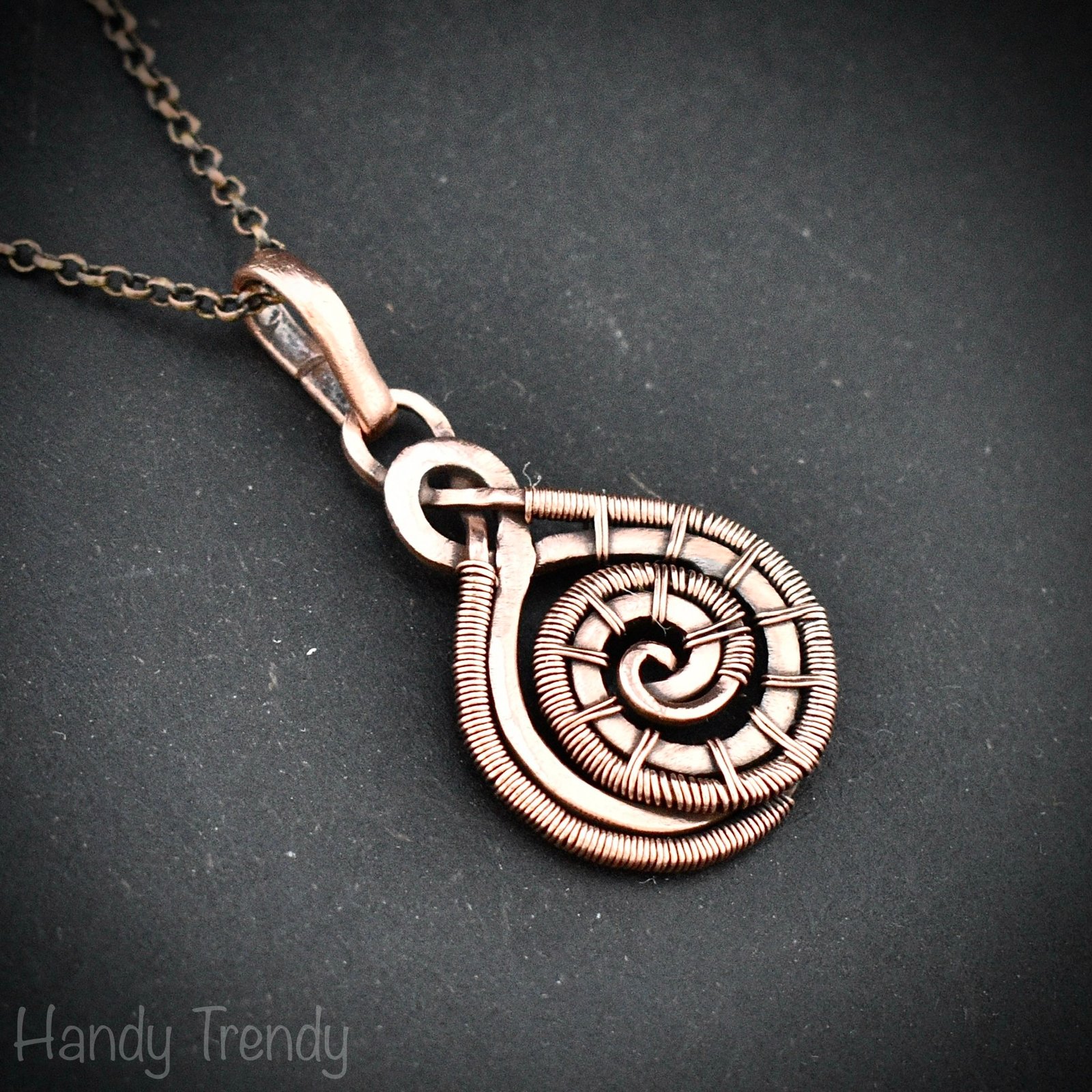 Celtic spiral pendant, Copper wire wrapped jewelry, Unique handmade gift, Artisan boho jewelry, One of a kind unisex necklace