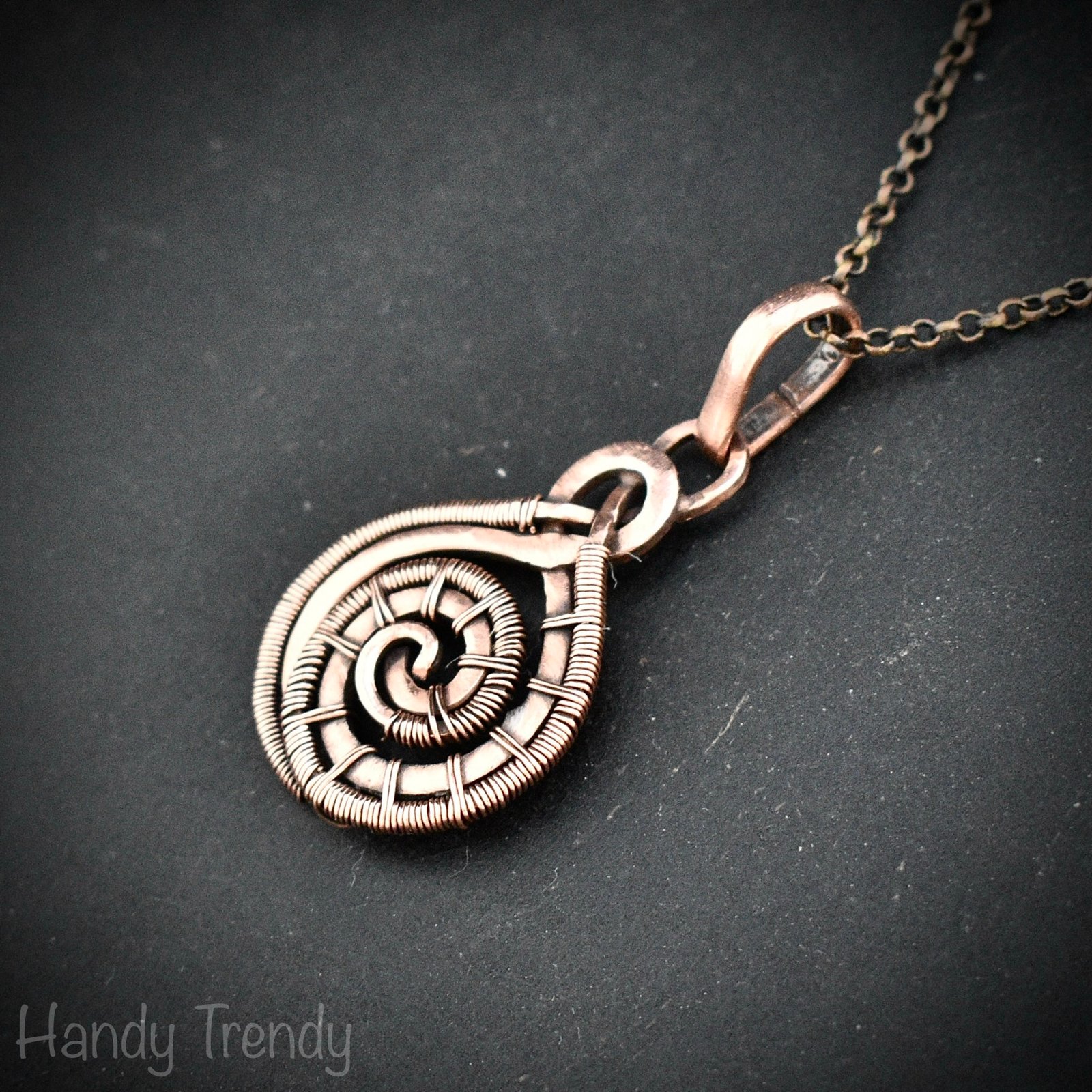 Celtic spiral pendant, Copper wire wrapped jewelry, Unique handmade gift, Artisan boho jewelry, One of a kind unisex necklace
