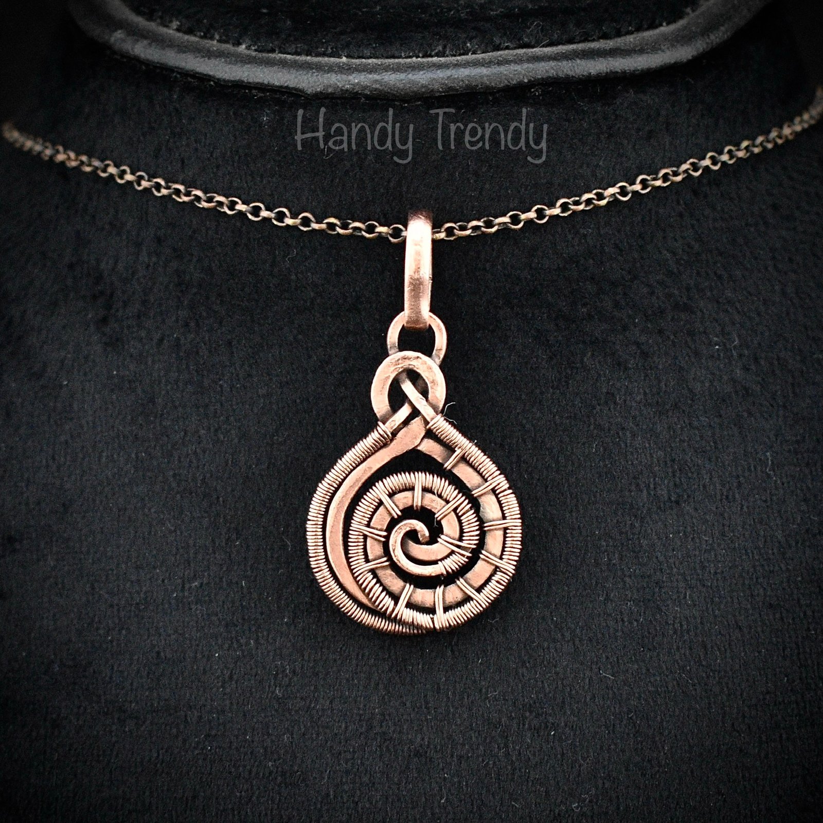 Celtic spiral pendant, Copper wire wrapped jewelry, Unique handmade gift, Artisan boho jewelry, One of a kind unisex necklace