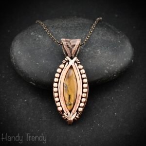 Free flow yellow tiger eye pendant, Copper Wire wrapped necklace, Unique handmade gift, One of a kind artisan boho jewelry, Beaded necklace
