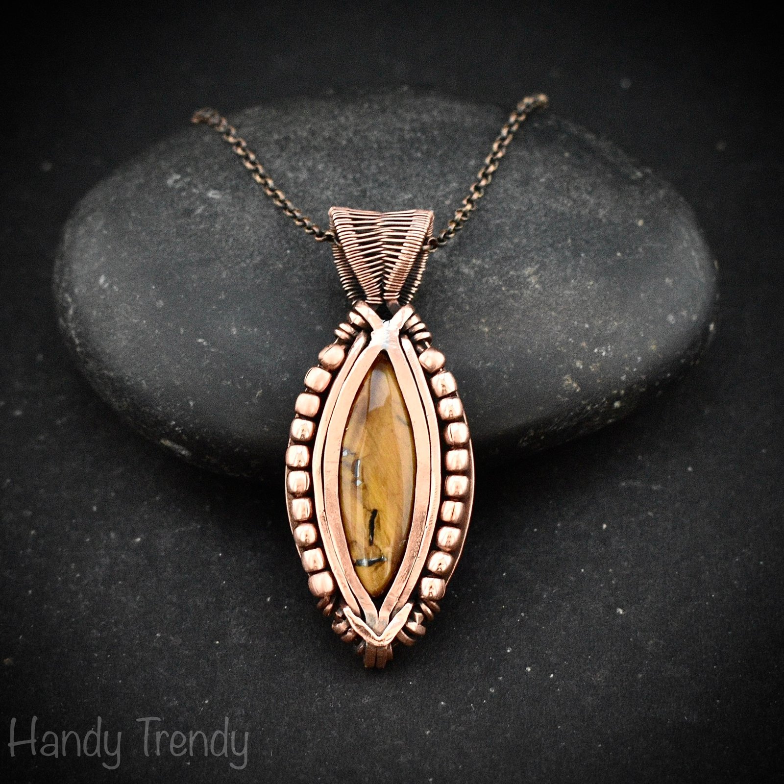 Free flow yellow tiger eye pendant, Copper Wire wrapped necklace, Unique handmade gift, One of a kind artisan boho jewelry, Beaded necklace