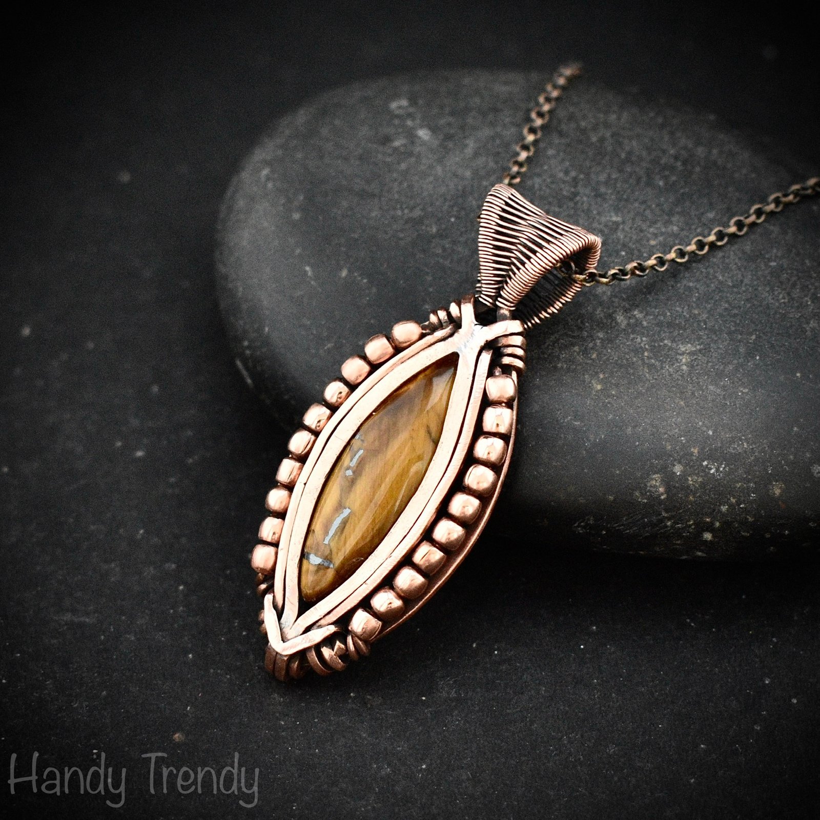 Free flow yellow tiger eye pendant, Copper Wire wrapped necklace, Unique handmade gift, One of a kind artisan boho jewelry, Beaded necklace