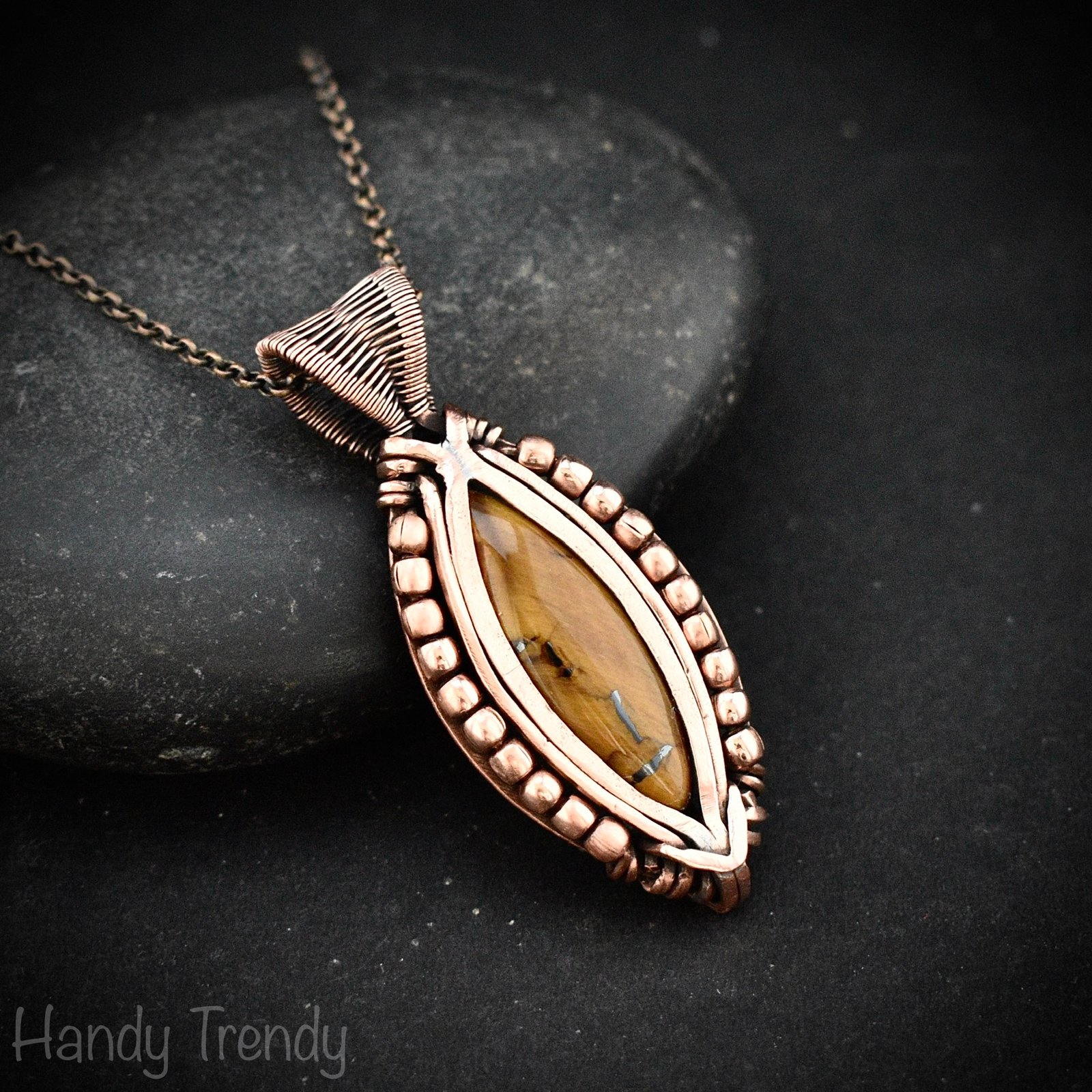 Free flow yellow tiger eye pendant, Copper Wire wrapped necklace, Unique handmade gift, One of a kind artisan boho jewelry, Beaded necklace