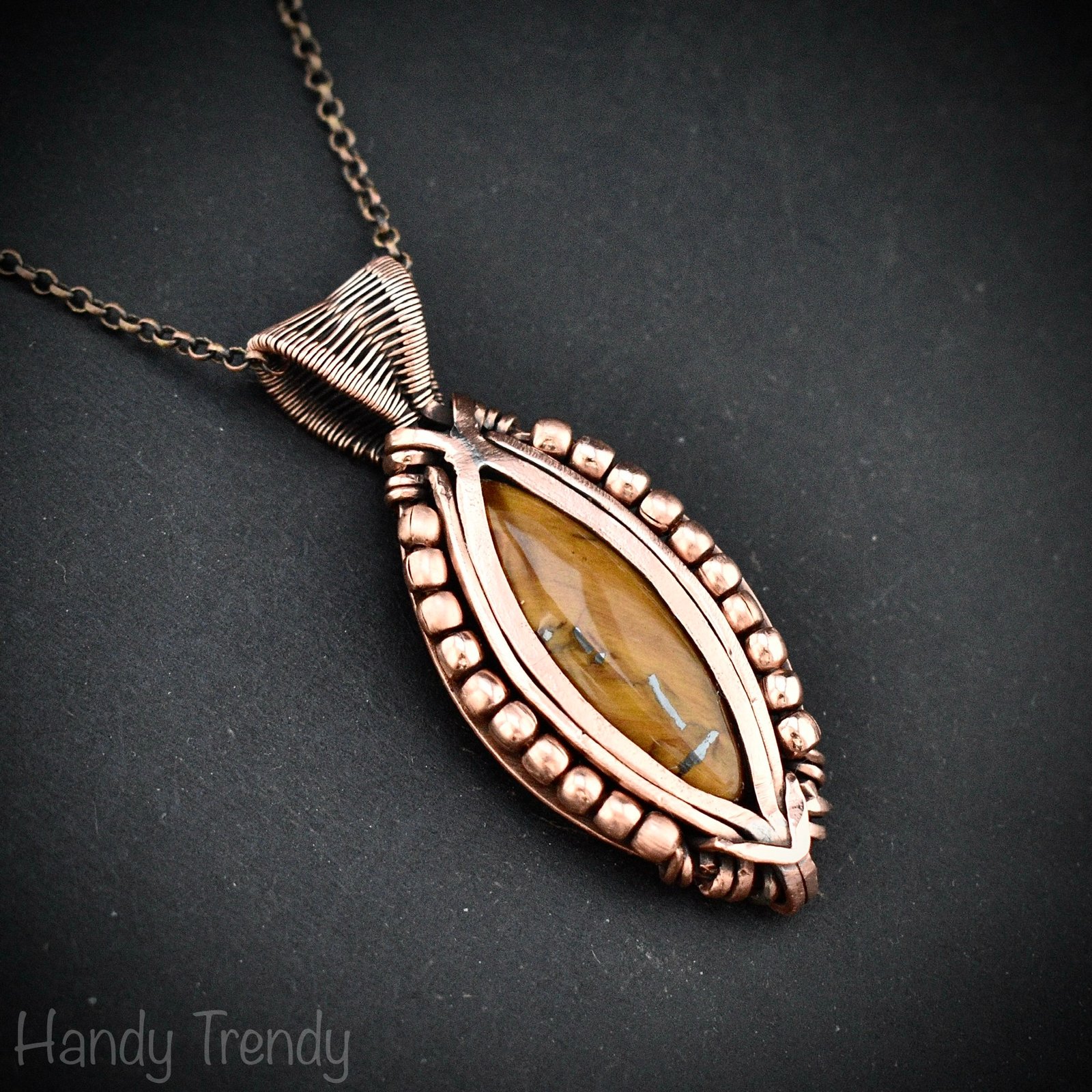 Free flow yellow tiger eye pendant, Copper Wire wrapped necklace, Unique handmade gift, One of a kind artisan boho jewelry, Beaded necklace